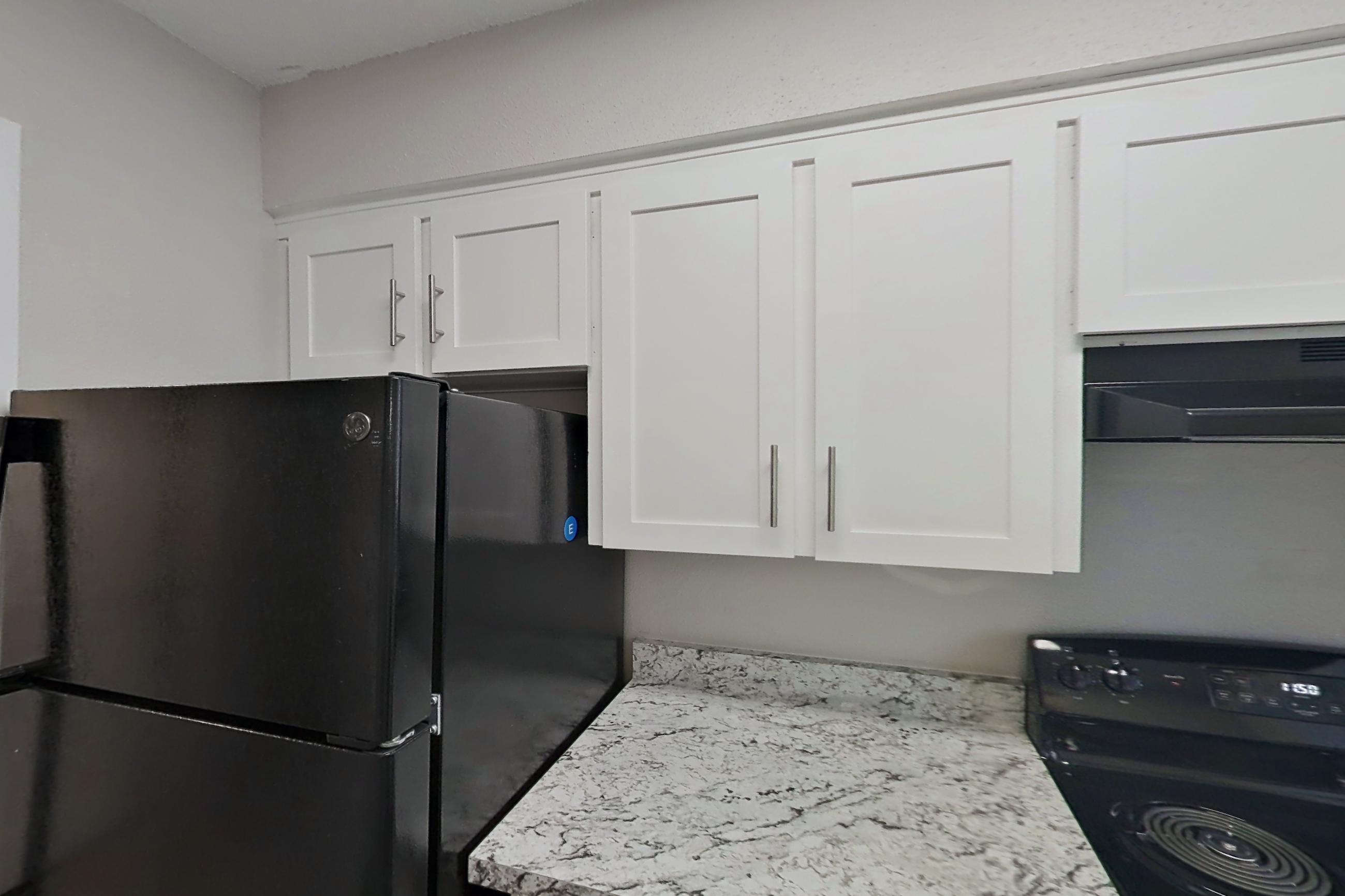 Kitchen in a 2x2 C Elite floor plan apartment, representative of Apartment 1412D at The Life at Legacy Fountains