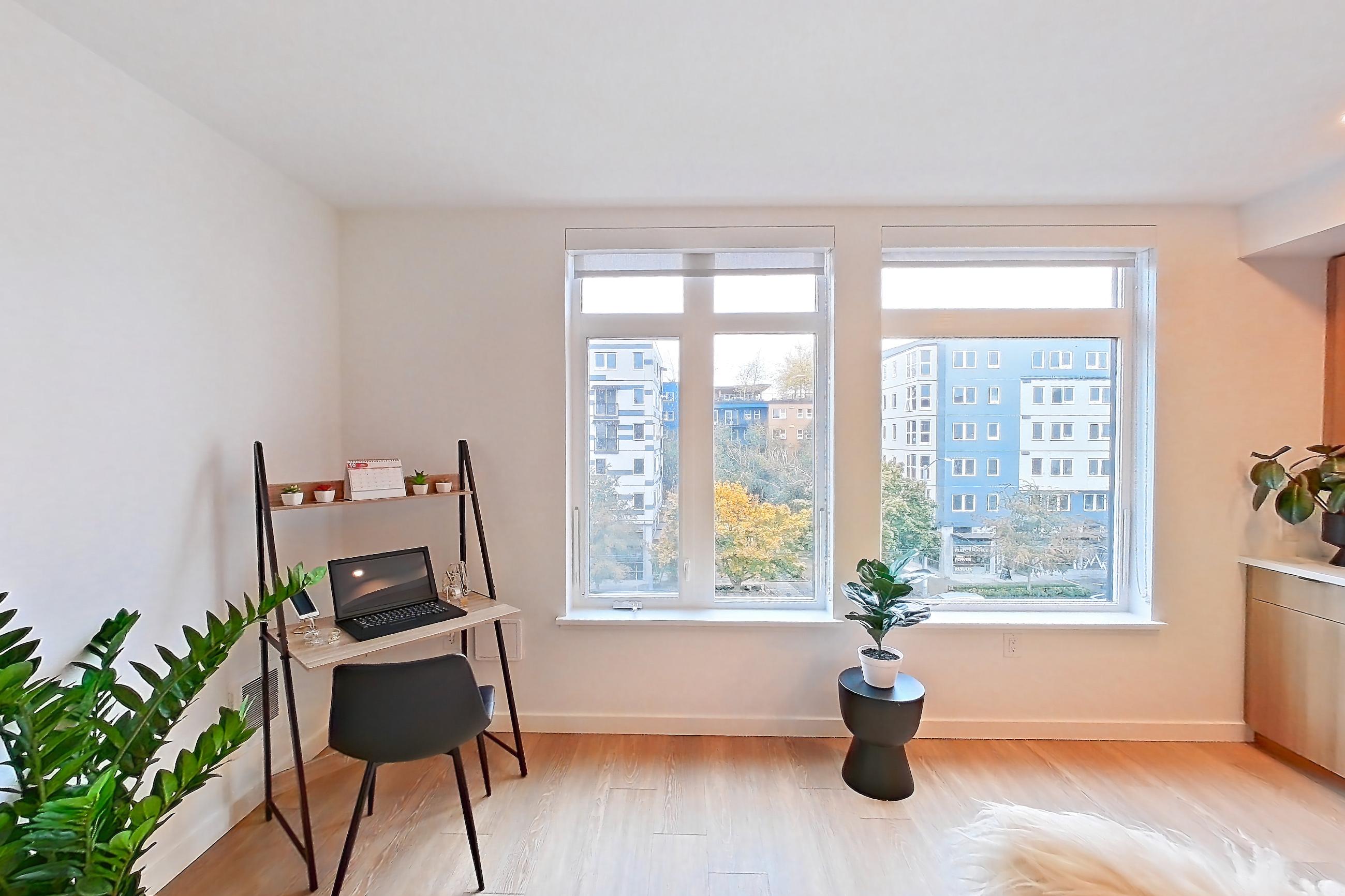 Living space, Apartment 621 at Ballard Yards