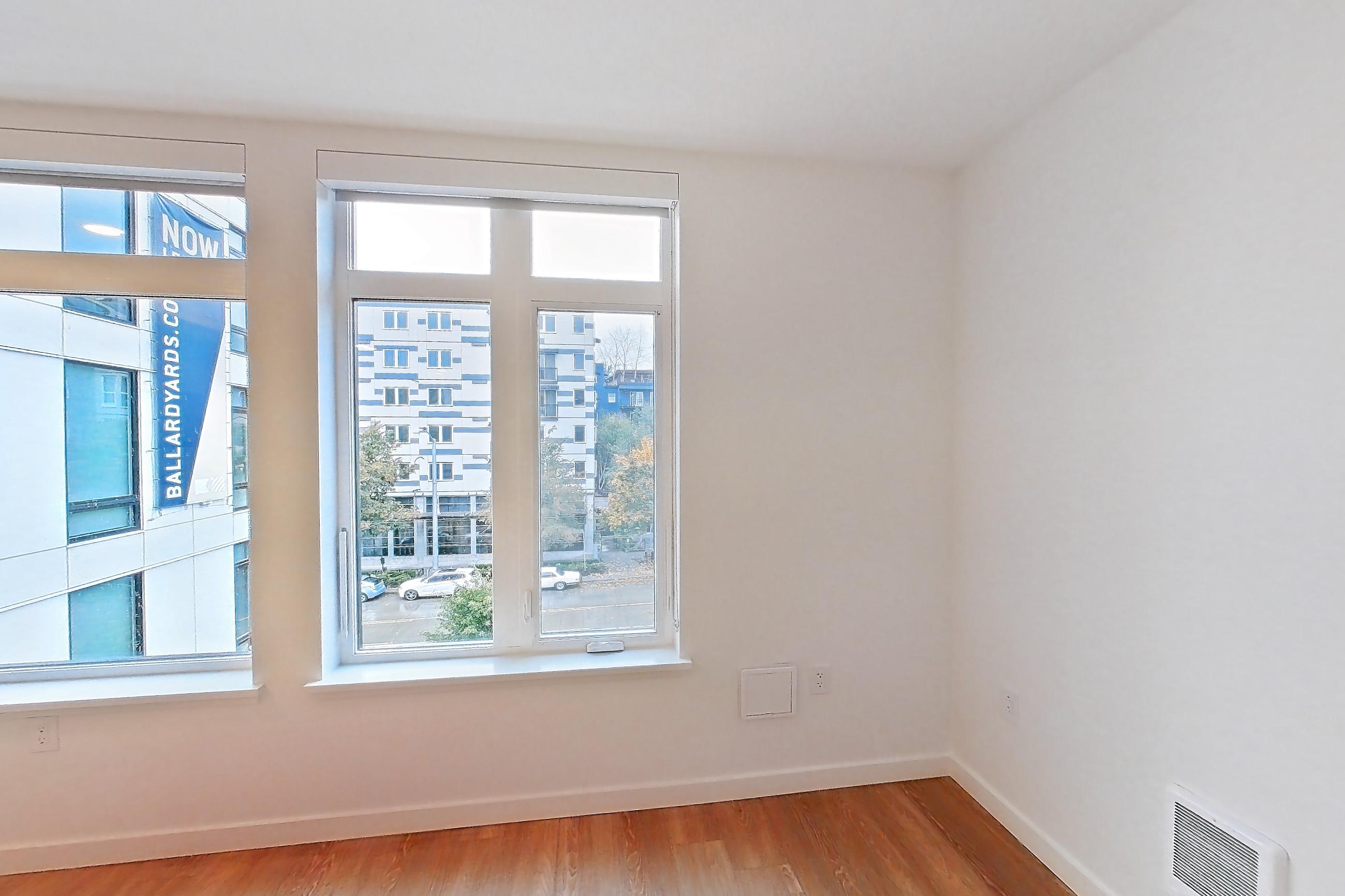 Living room, Apartment 525 at Ballard Yards