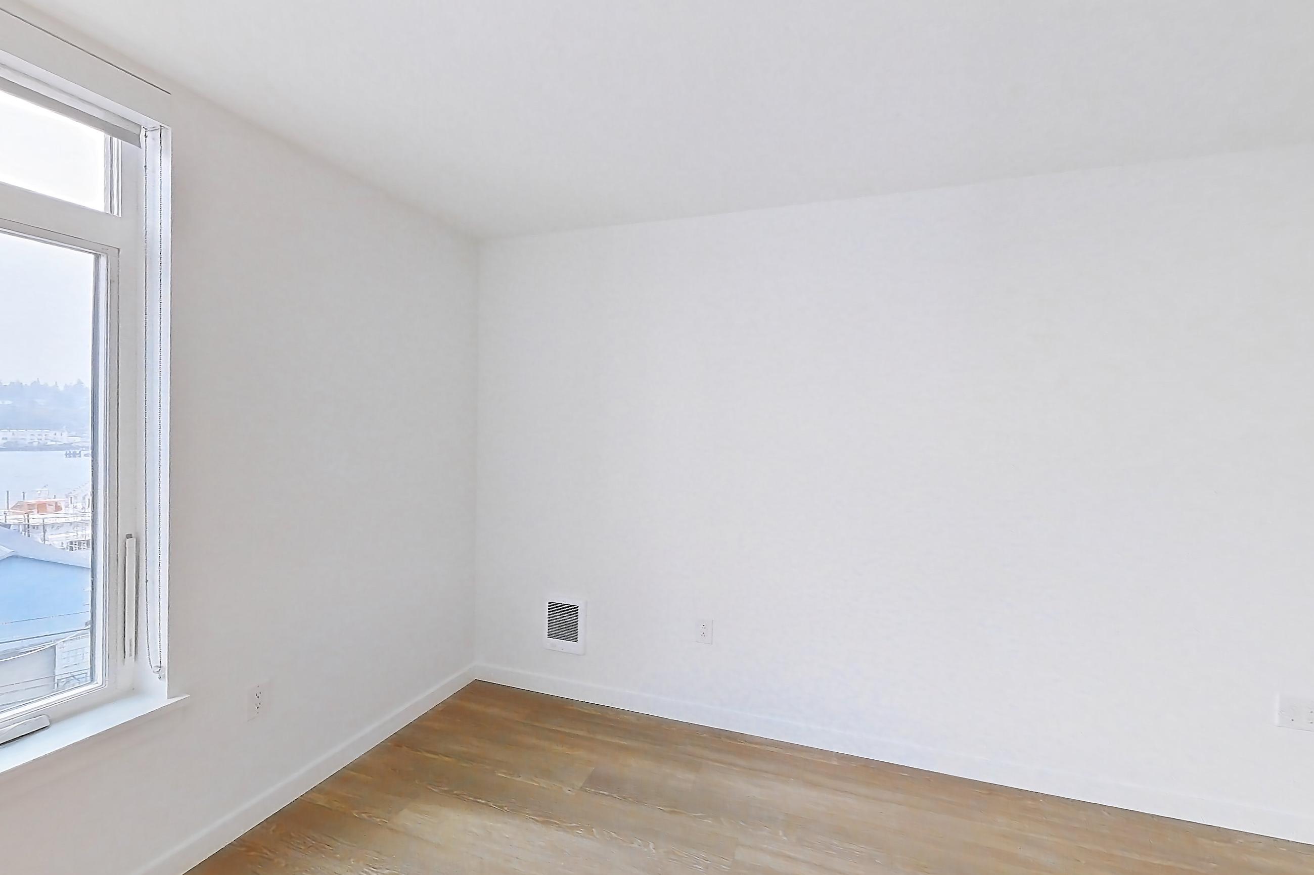 Living room, Apartment 612 at Ballard Yards