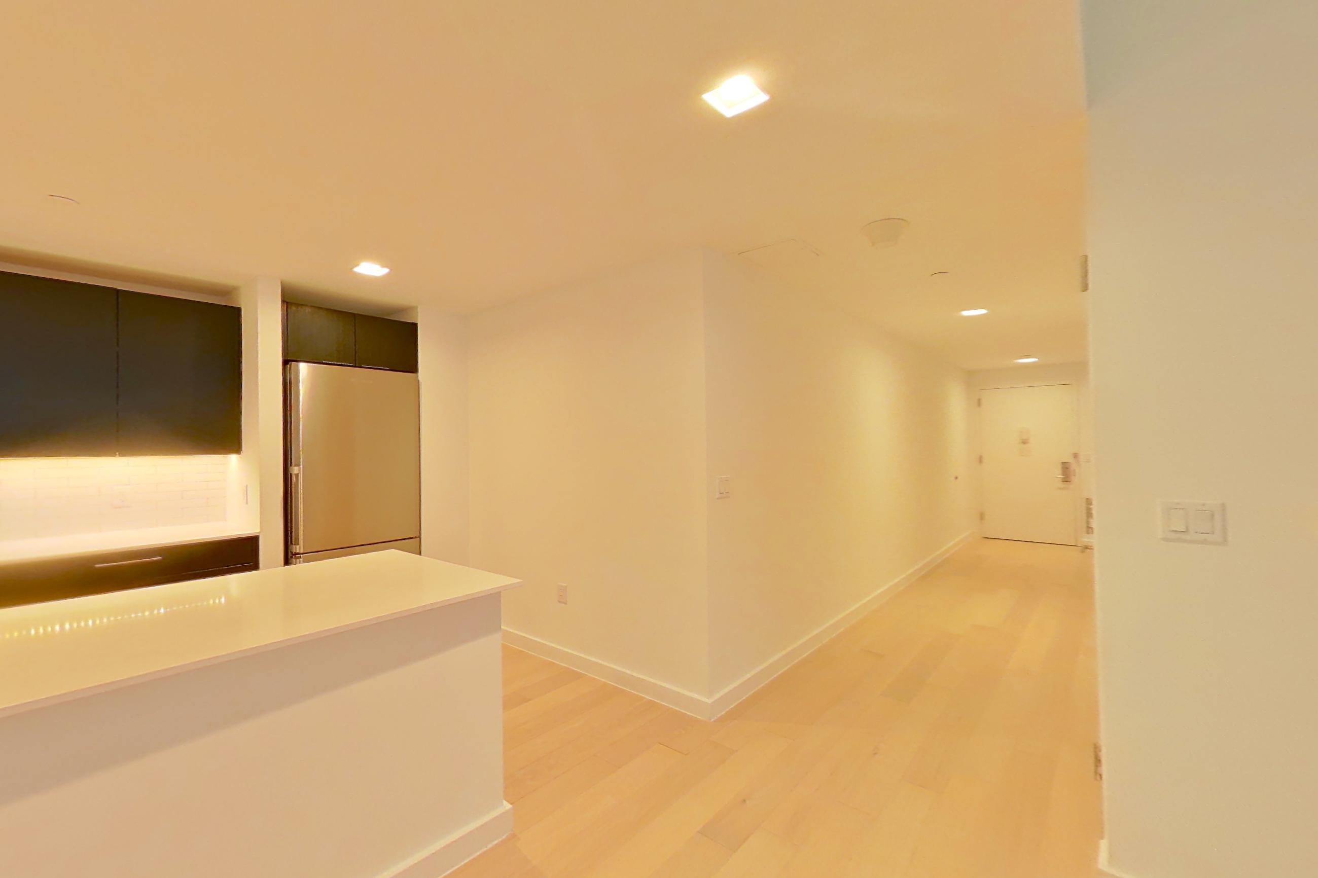 Kitchen with light wood-finish flooring, Apartment SOUTH PHA at 535W43