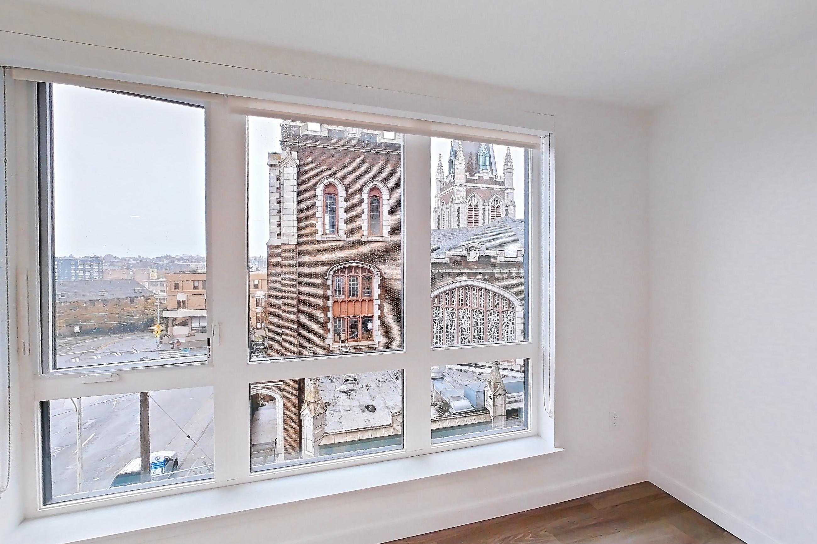 Living room, Apartment 407 at The Victor