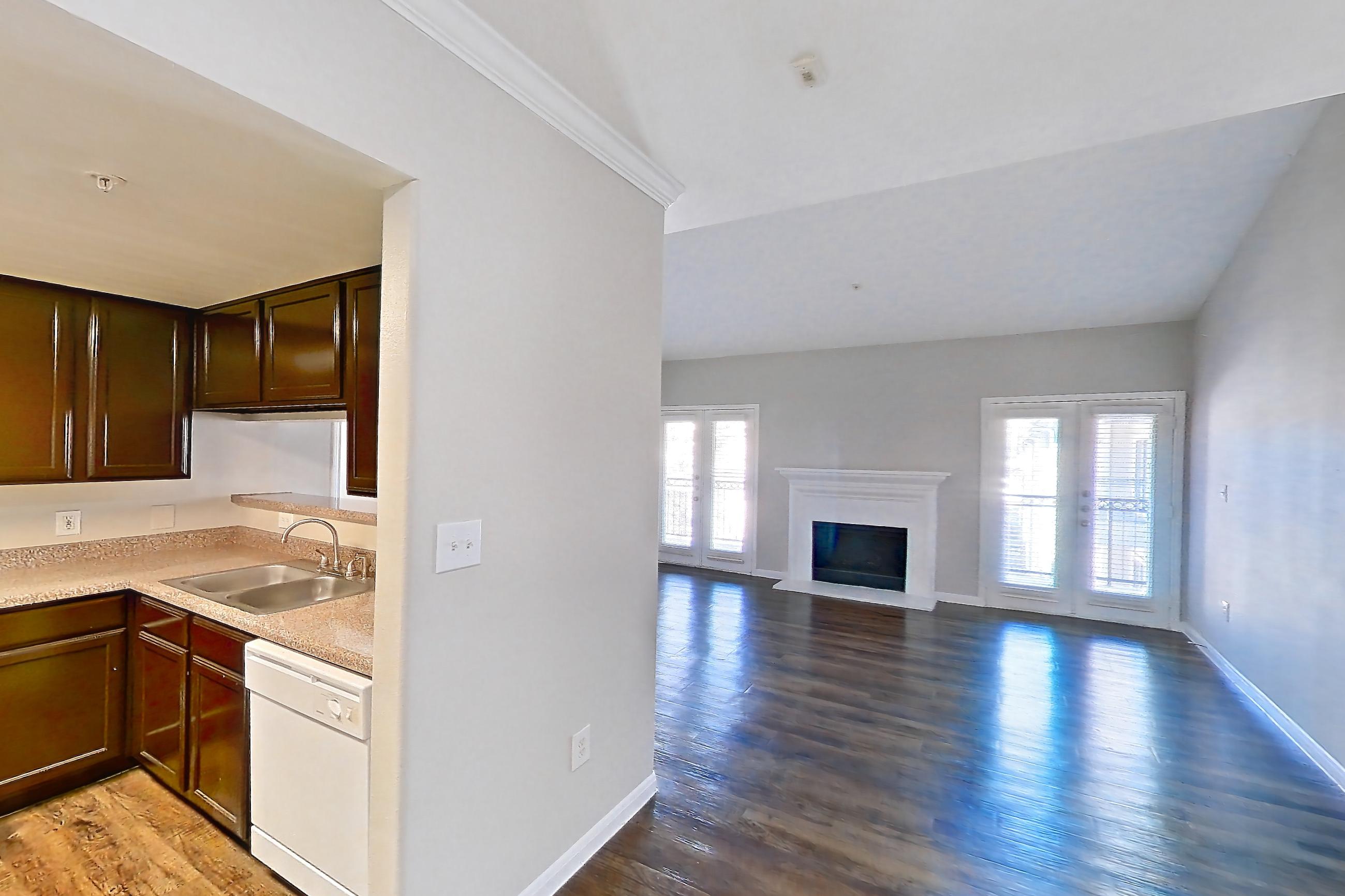 Living space with fireplace, Apartment 0832 at Marquis on Westheimer