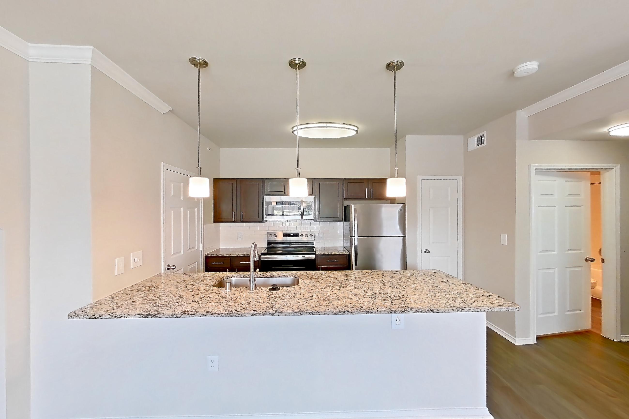 Living room, Apartment 2418 at Marquis at Stonebriar