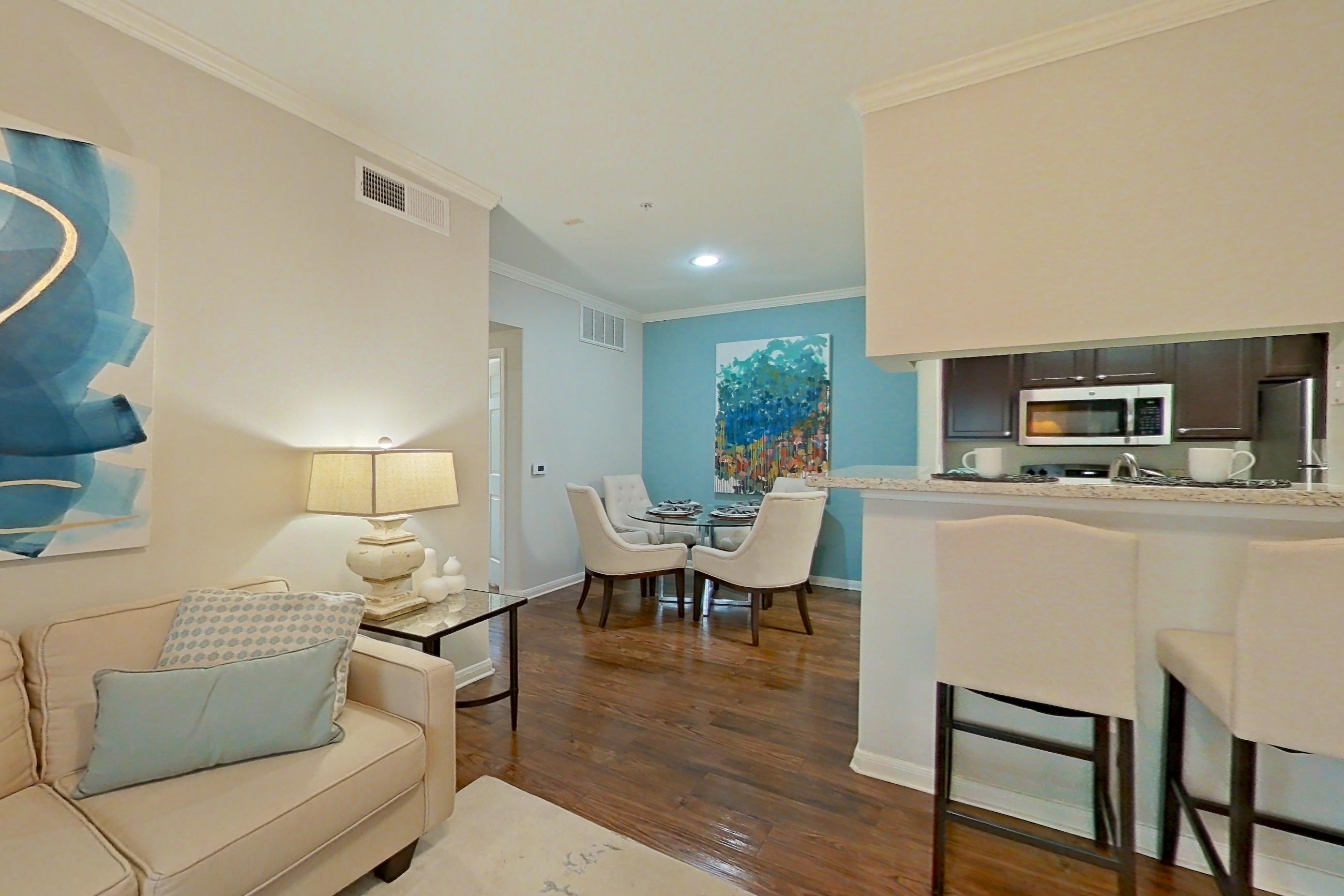 Living room, Apartment 0115 at Marquis on Westheimer