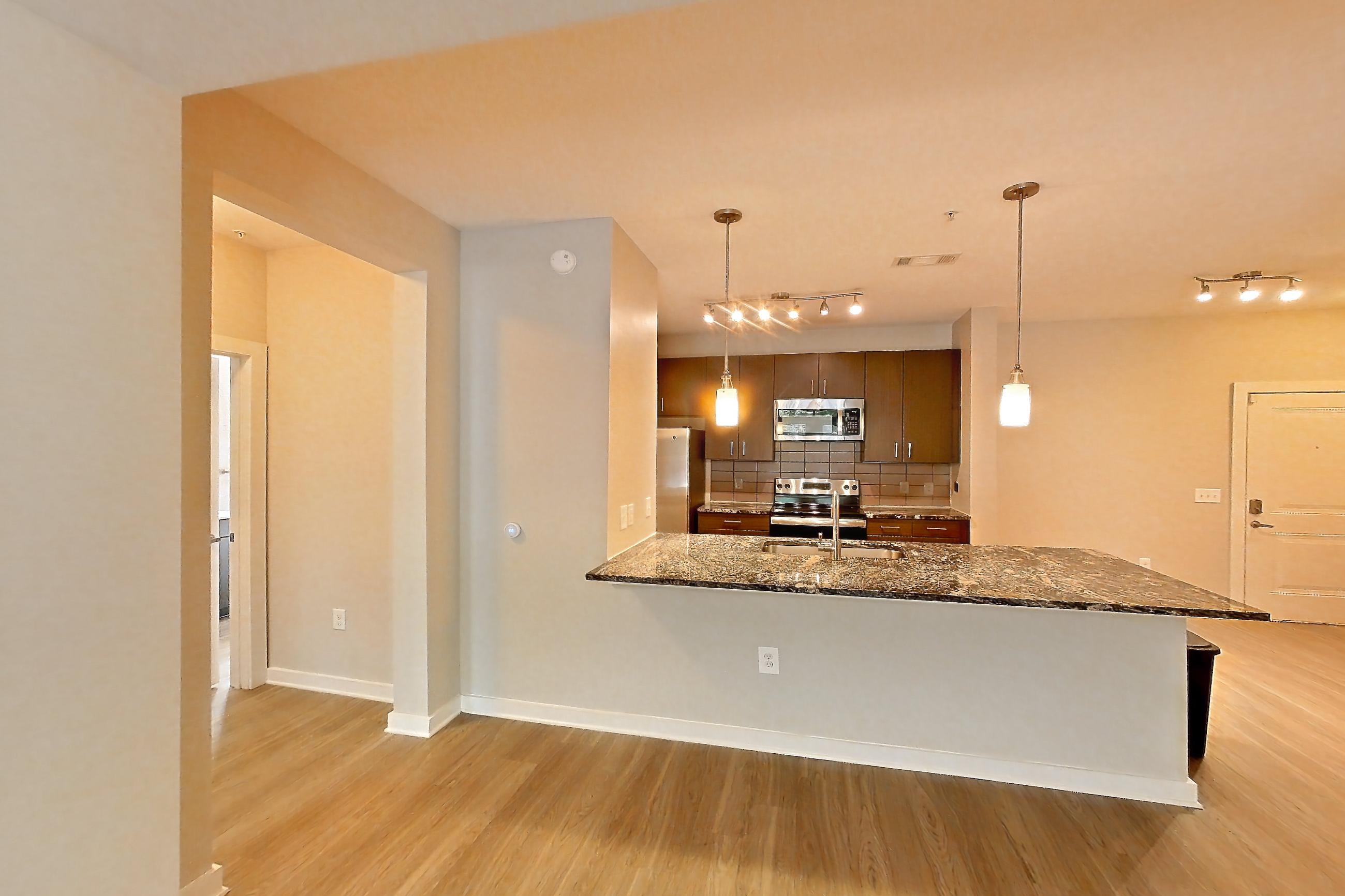Living space in a B9 - Eton floor plan apartment, representative of Apartment 6101 at Cortland Wren Northlake
