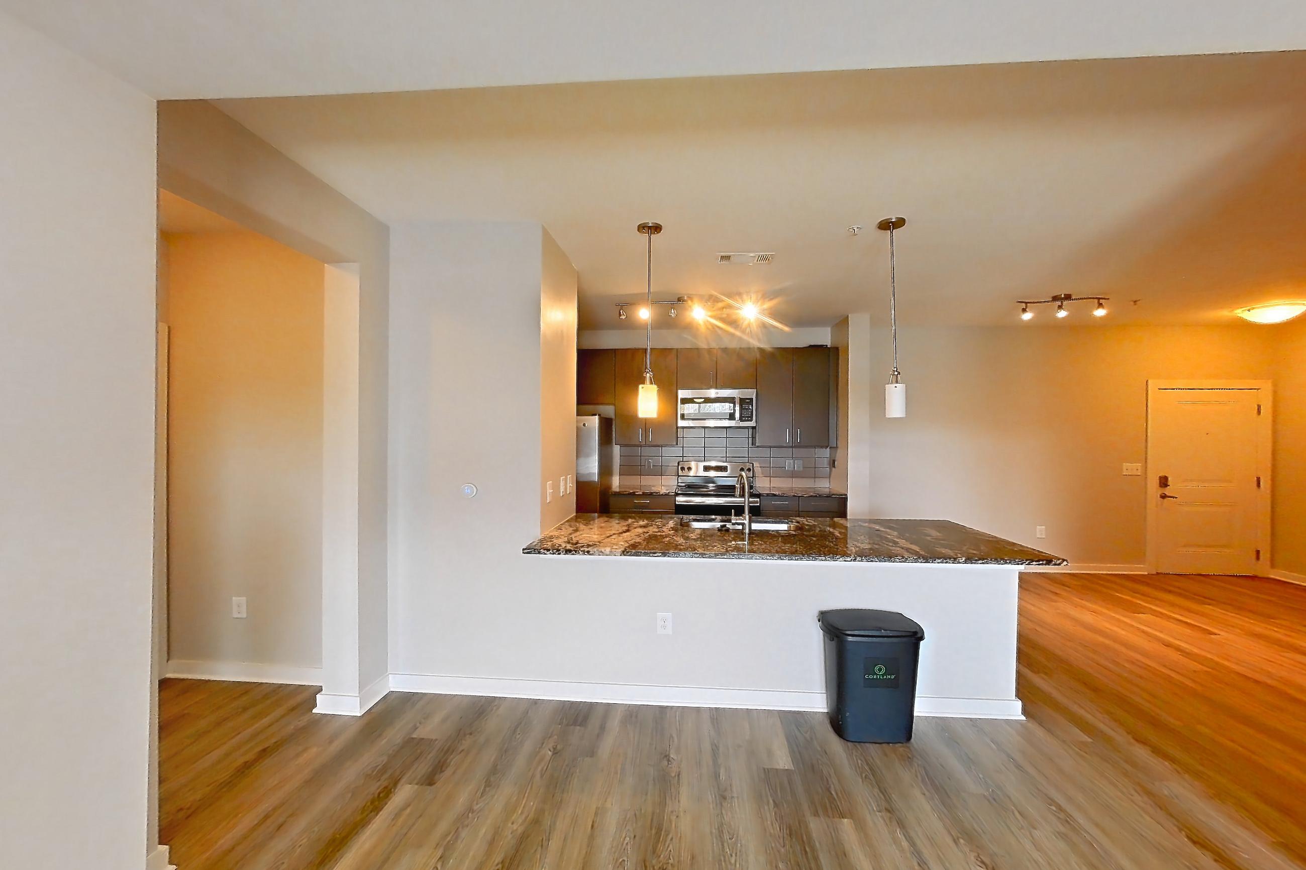 Living space in a B4 - Eton floor plan apartment, representative of Apartment 6303 at Cortland Wren Northlake