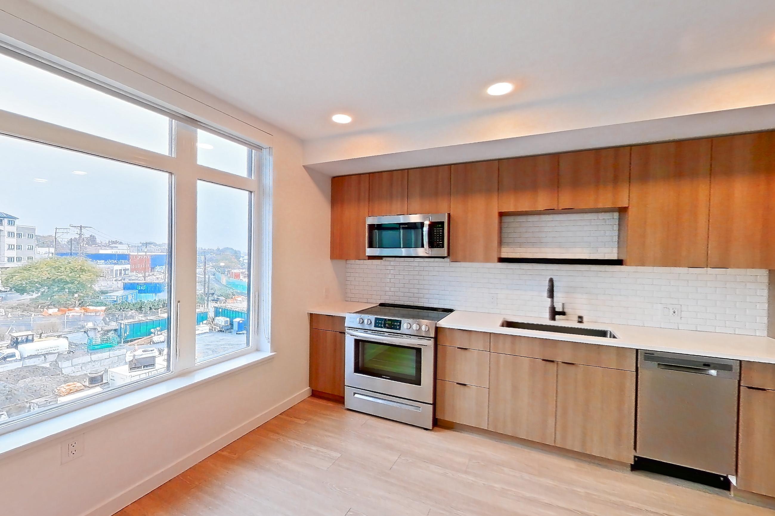Living space, Apartment 505 at Ballard Yards