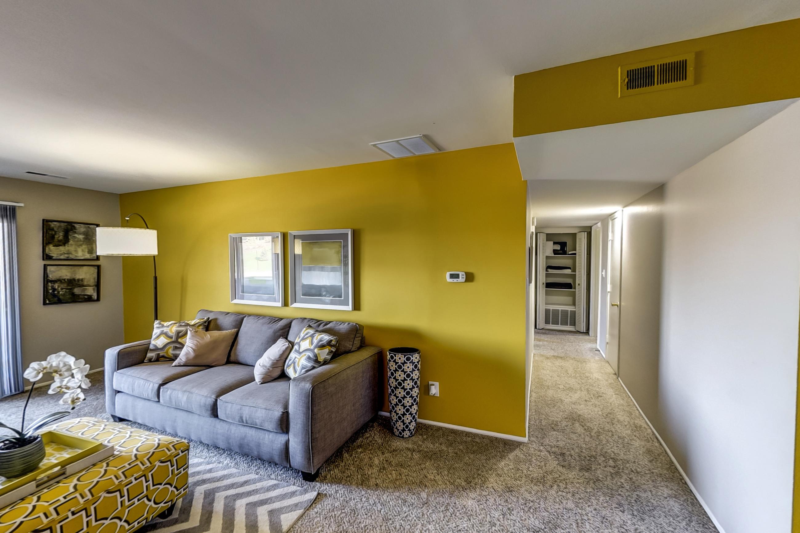 Living room, Apartment Model 1 at Canterbury Green