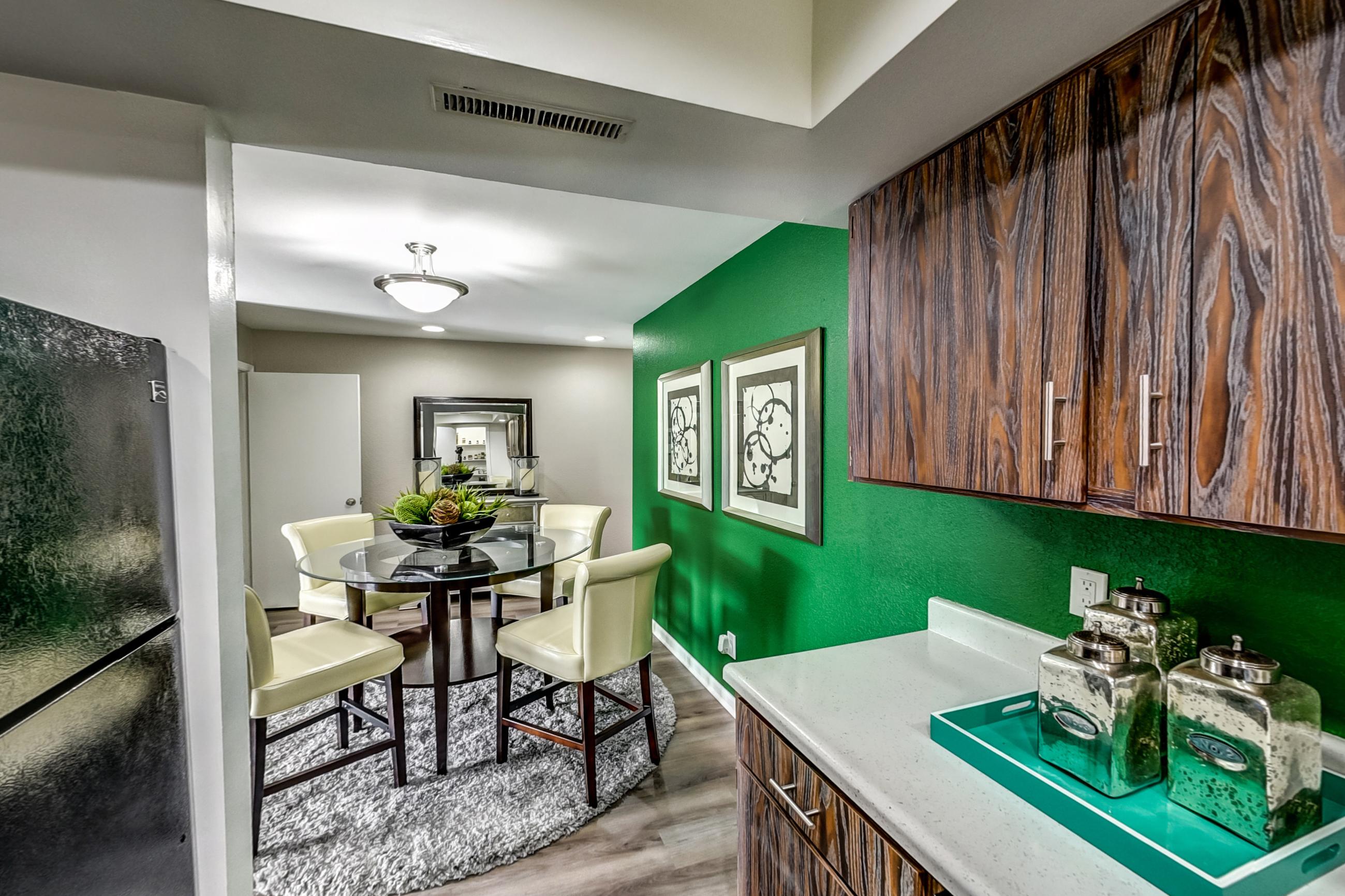 Kitchen in a Romeo & Juliet floor plan apartment, representative of Apartment 2708-7CA at Canterbury Green