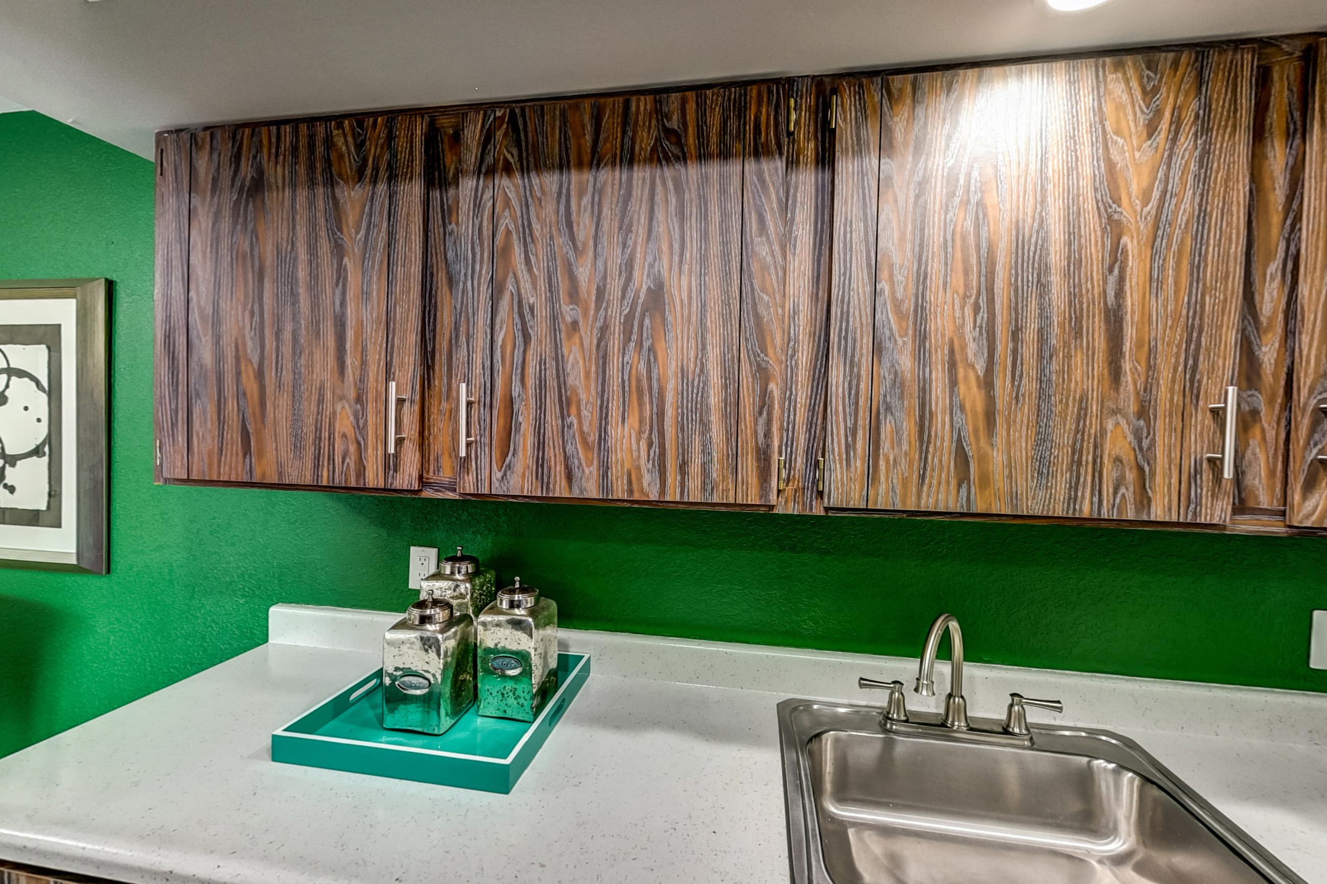 Kitchen in a Romeo & Juliet floor plan apartment, representative of Apartment 2708-7CA at Canterbury Green