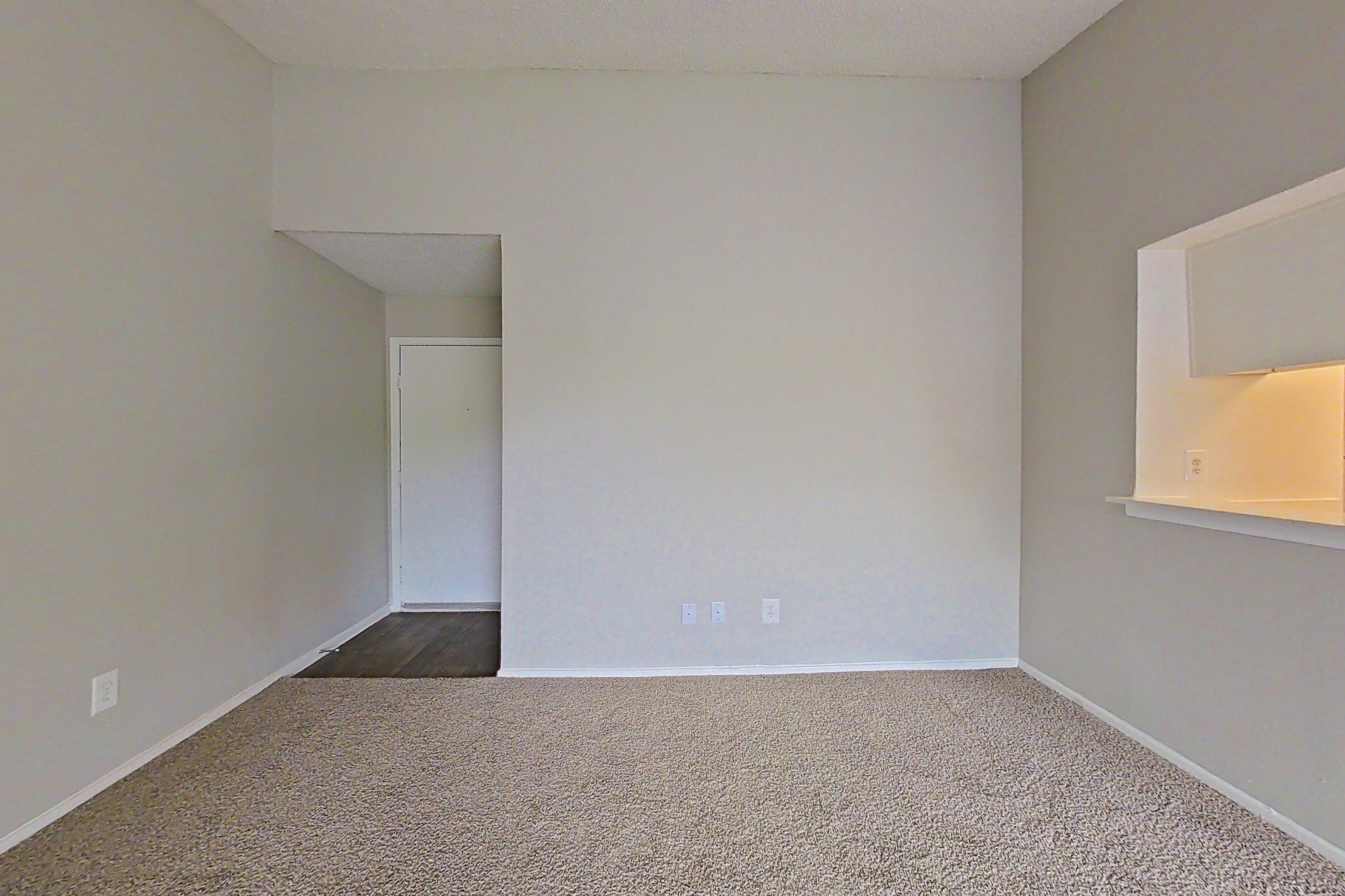 Living room with dark carpet, Apartment 211 at The Cove Apartments