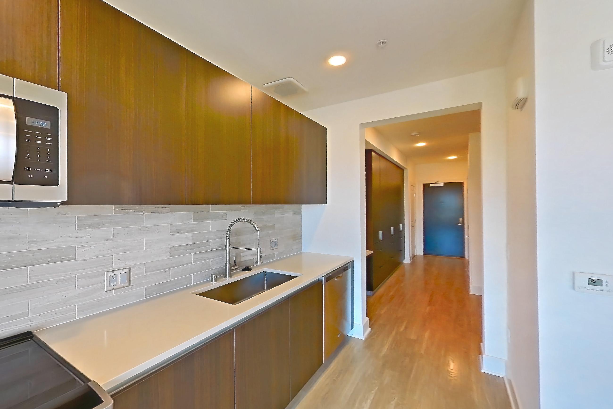 Kitchen in a A3 floor plan apartment, representative of Apartment 743 at Diridon West