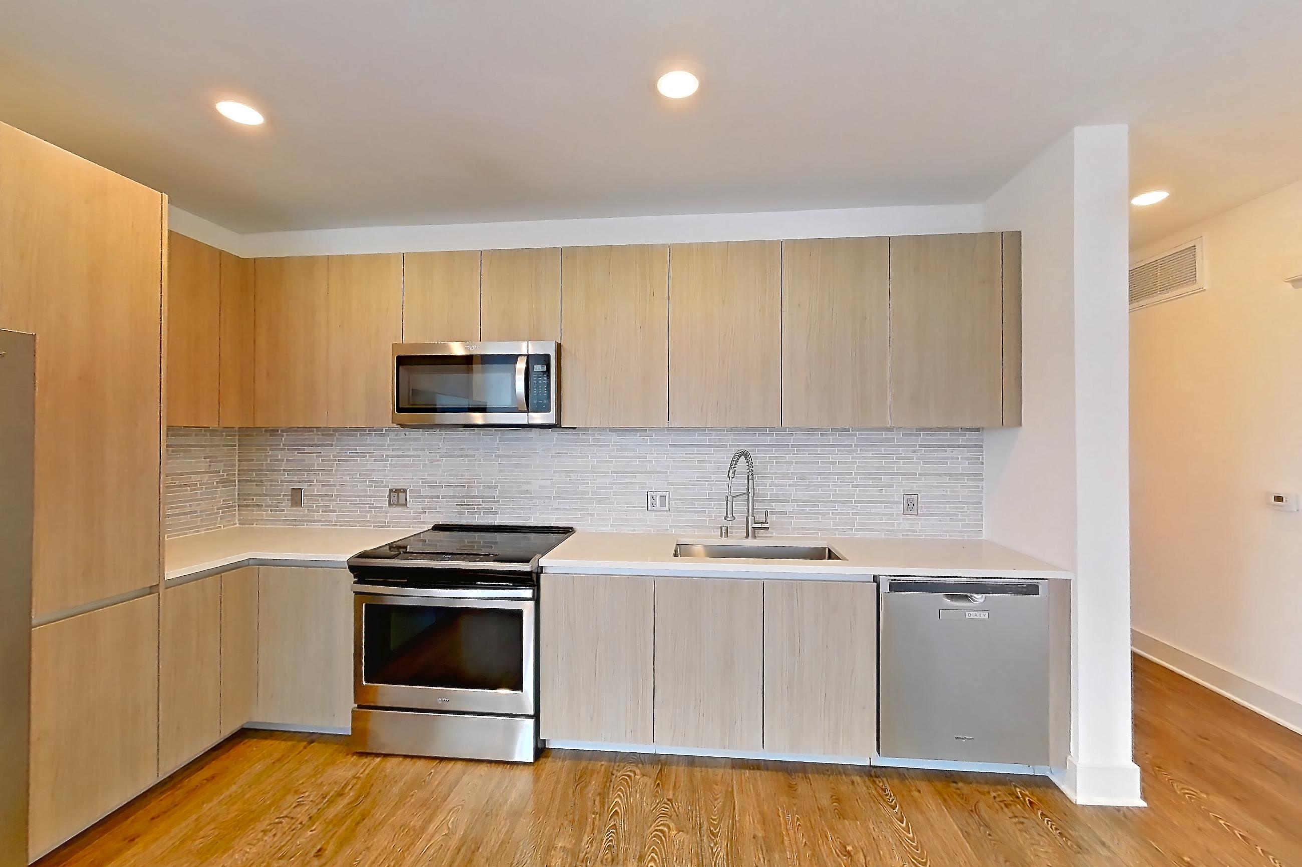 Kitchen in a B2 floor plan apartment, representative of Apartment 456 at Diridon West