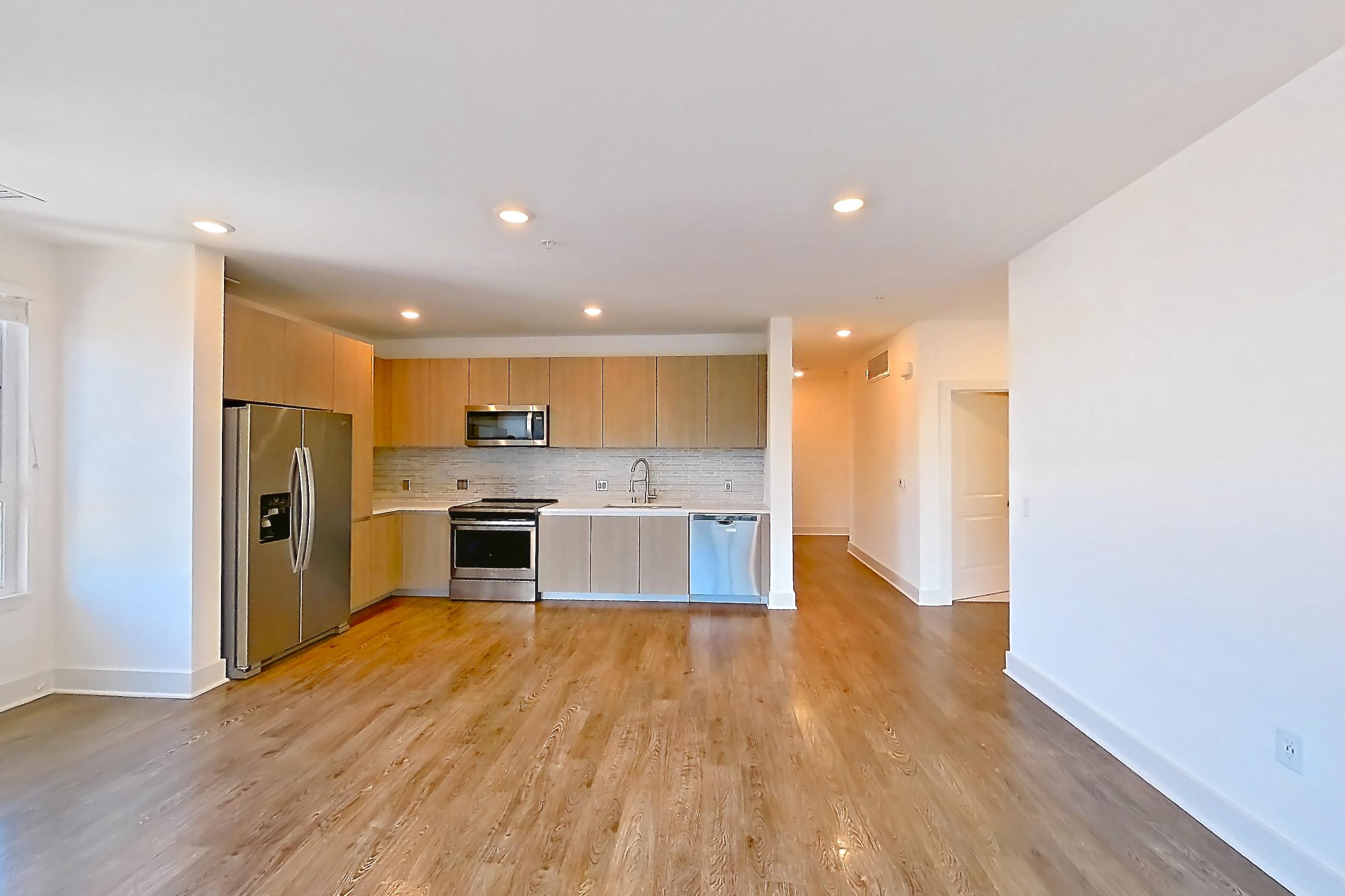 Living room in a B2 floor plan apartment, representative of Apartment 456 at Diridon West