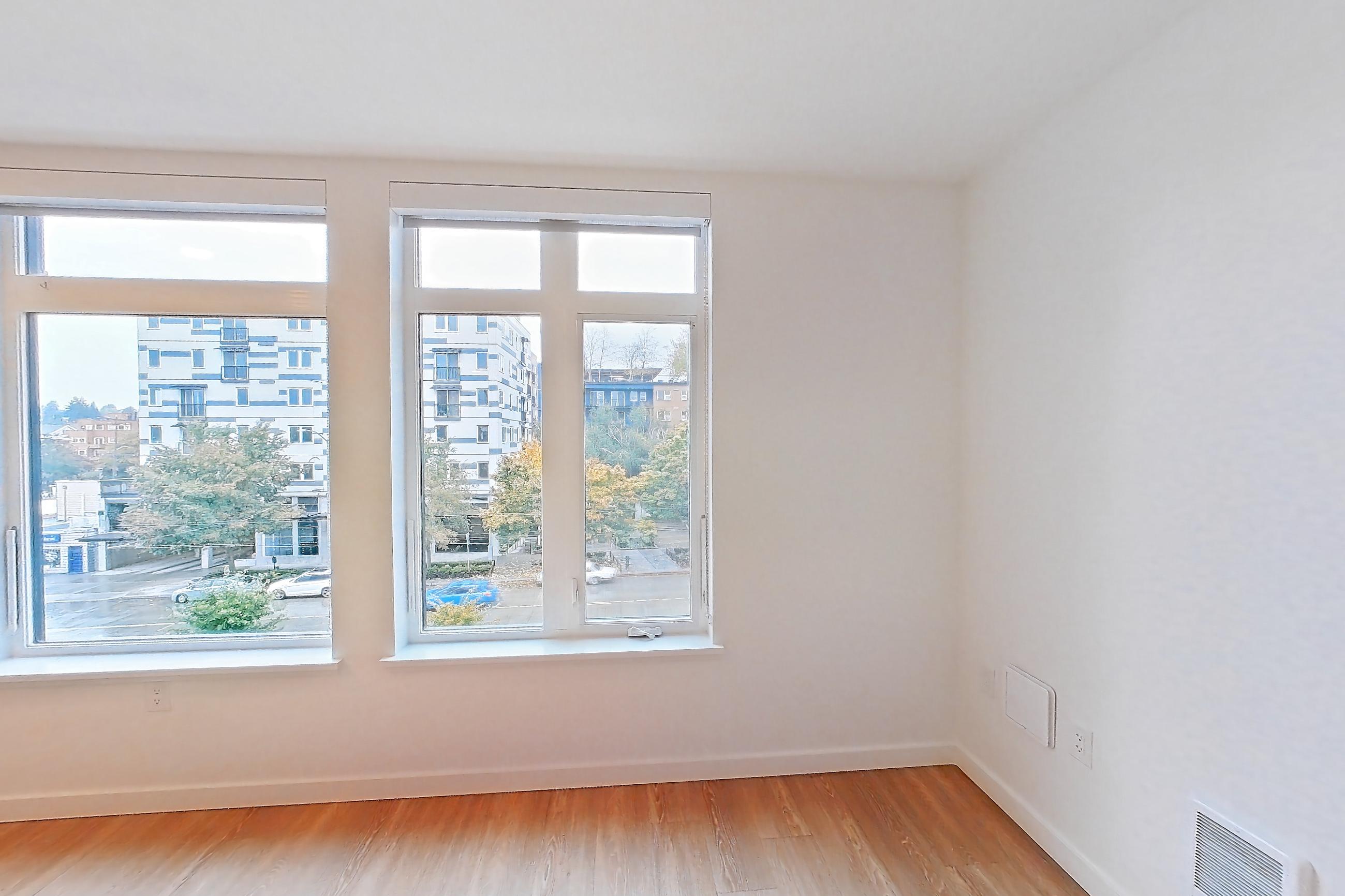 Living room, Apartment 519 at Ballard Yards