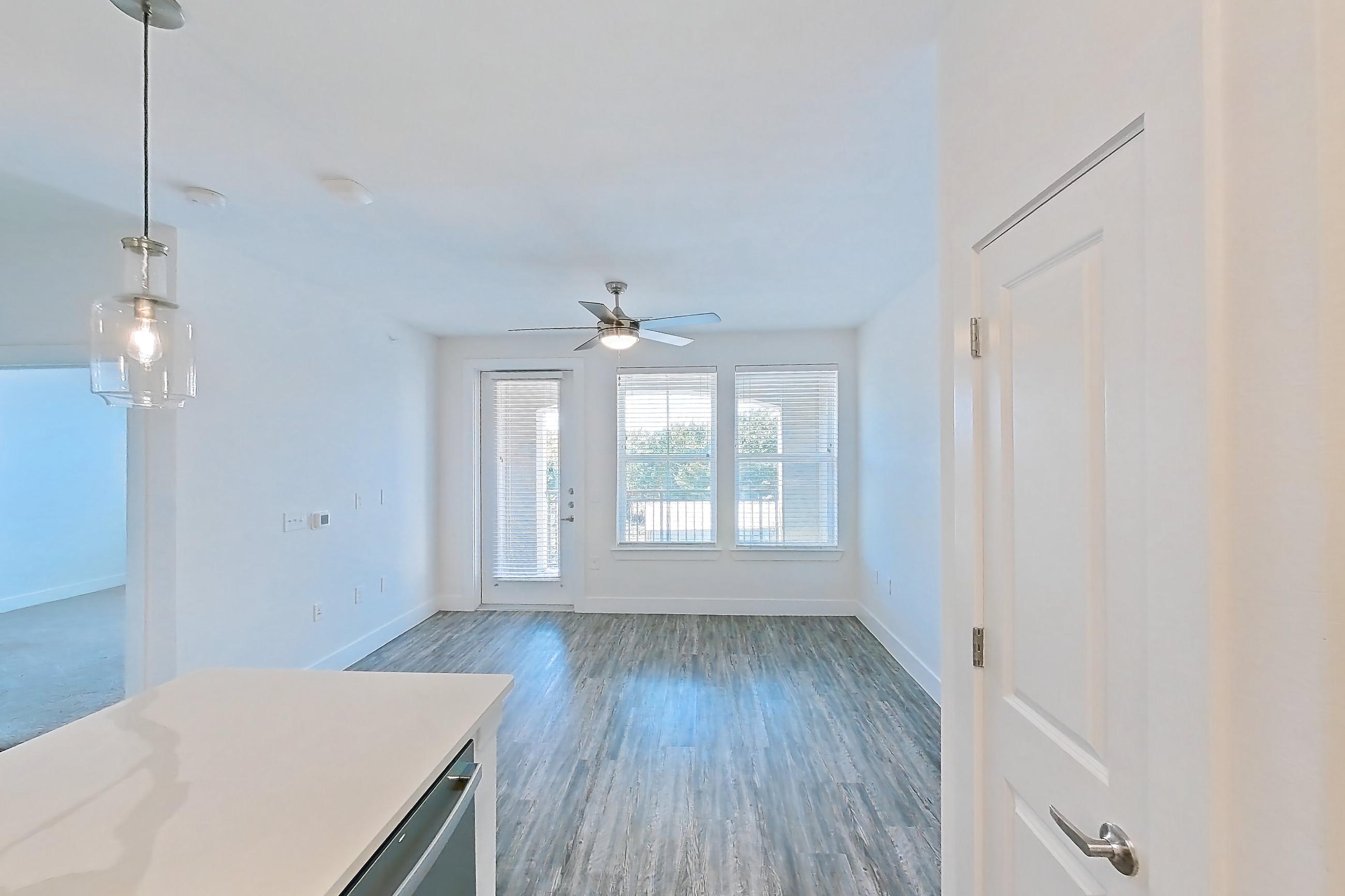 Kitchen in a 1B floor plan apartment, representative of Apartment 11107 at Embree Hill