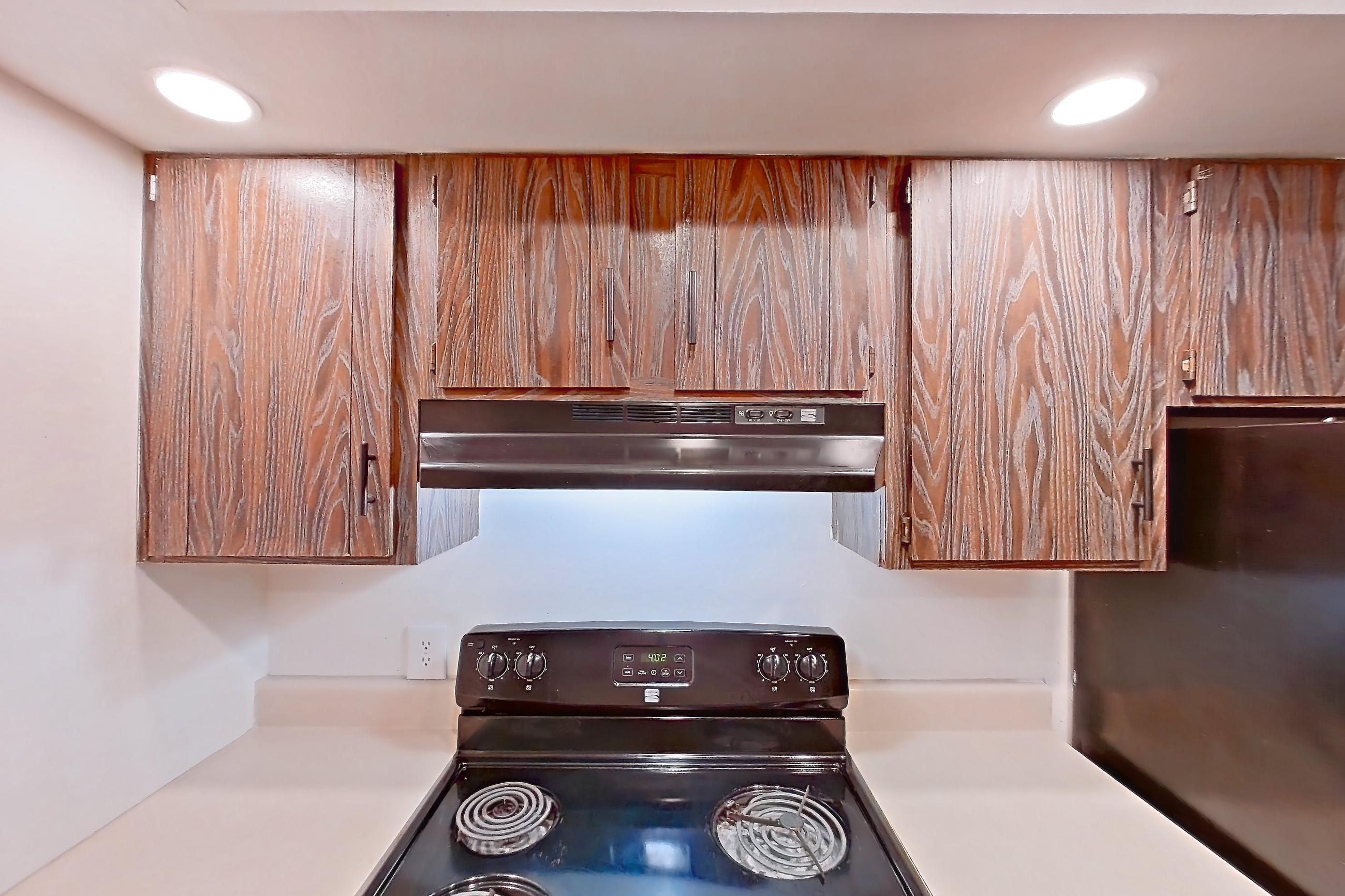 Kitchen in a Guildhall floor plan apartment, representative of Apartment 2421-2AB at Canterbury Green