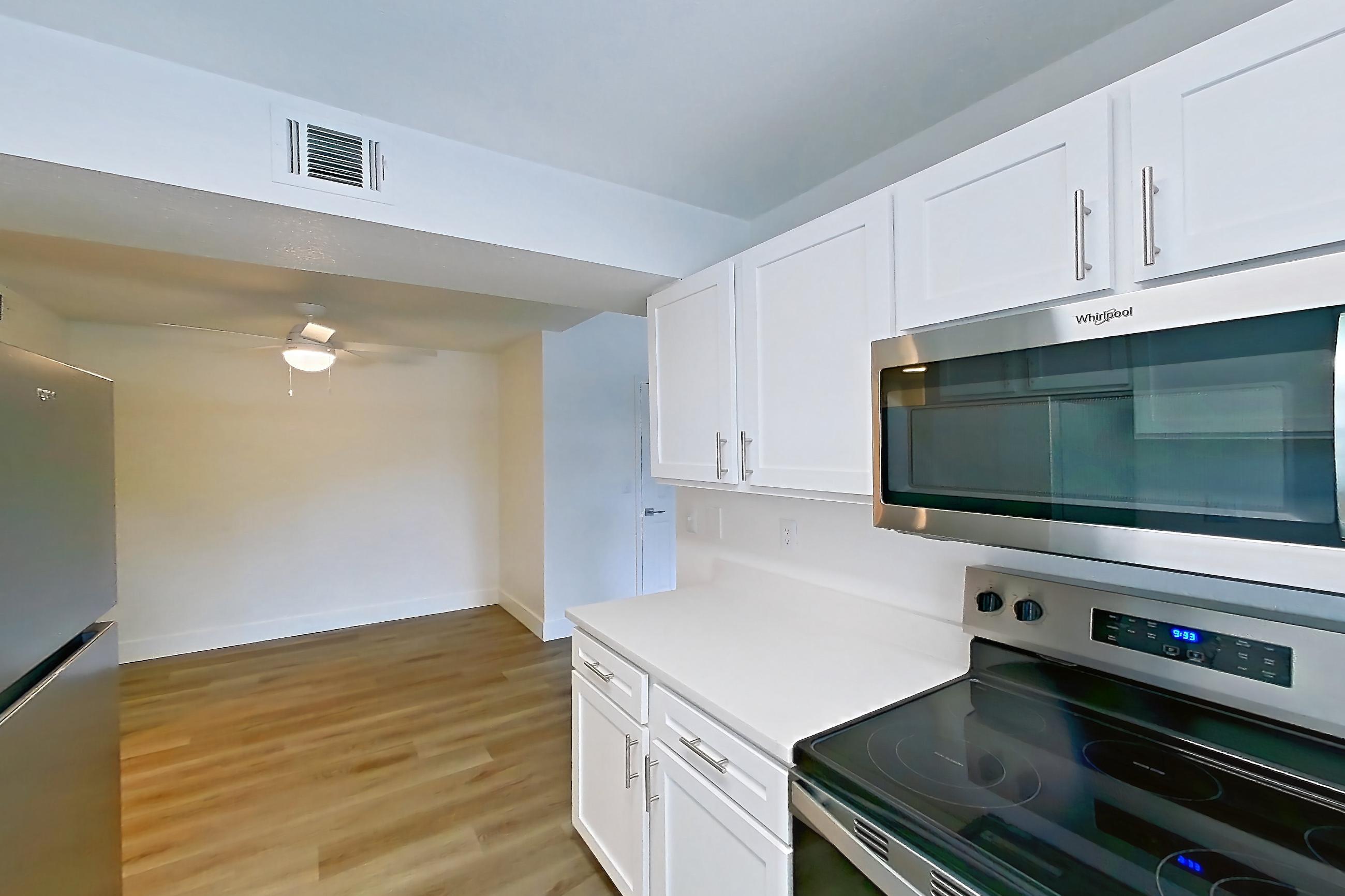 Kitchen in a 1A floor plan apartment, representative of Apartment 28-1064 at Xander 3900