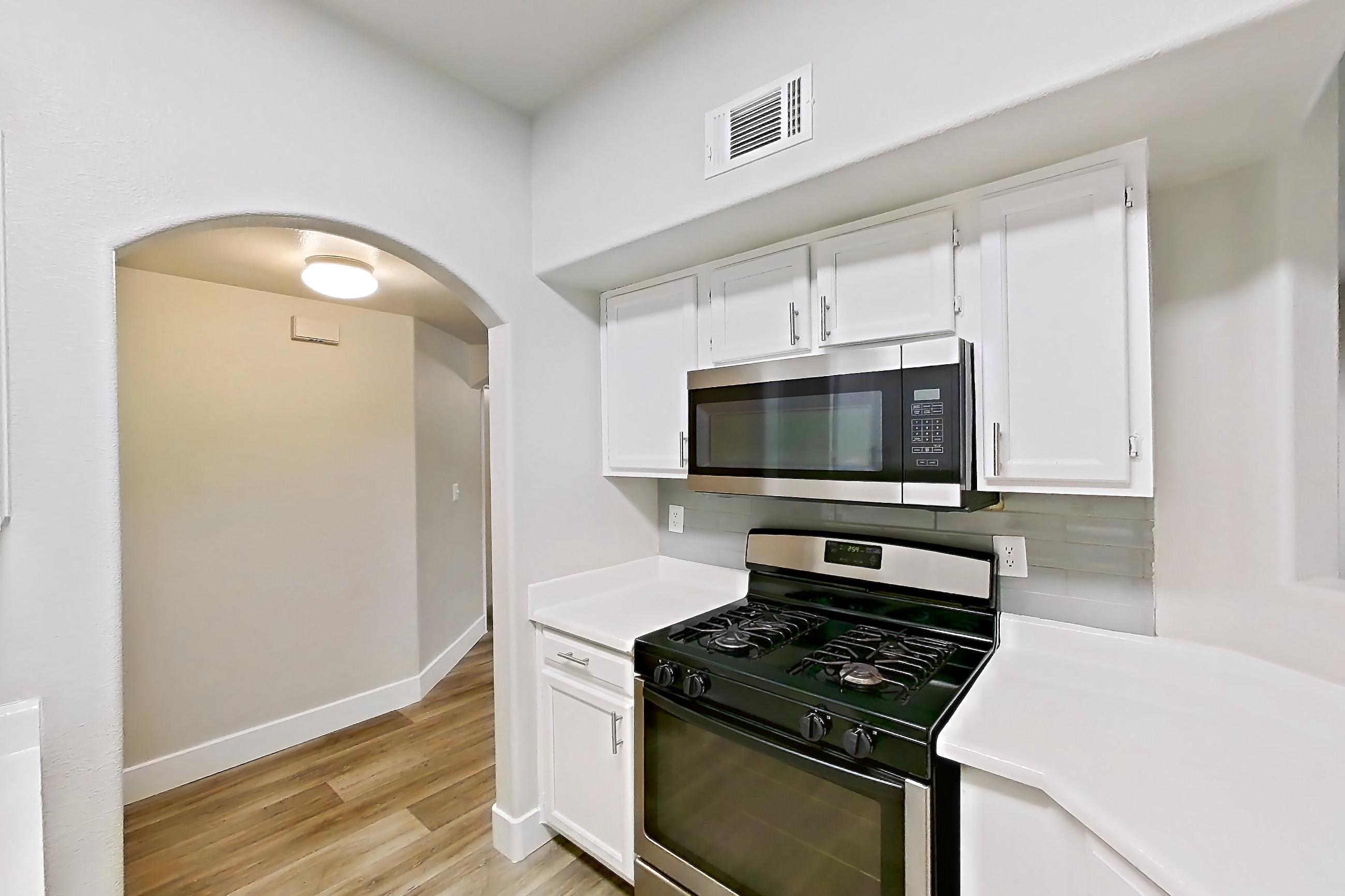 Kitchen in a 2B floor plan apartment, representative of Apartment 213 at Vintage Pointe