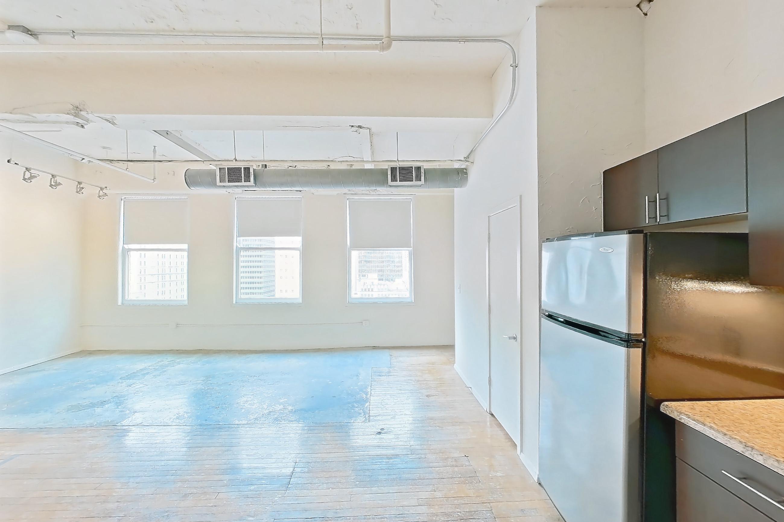 Kitchen in a 1U floor plan apartment, representative of Apartment W-0902 at The Wilson