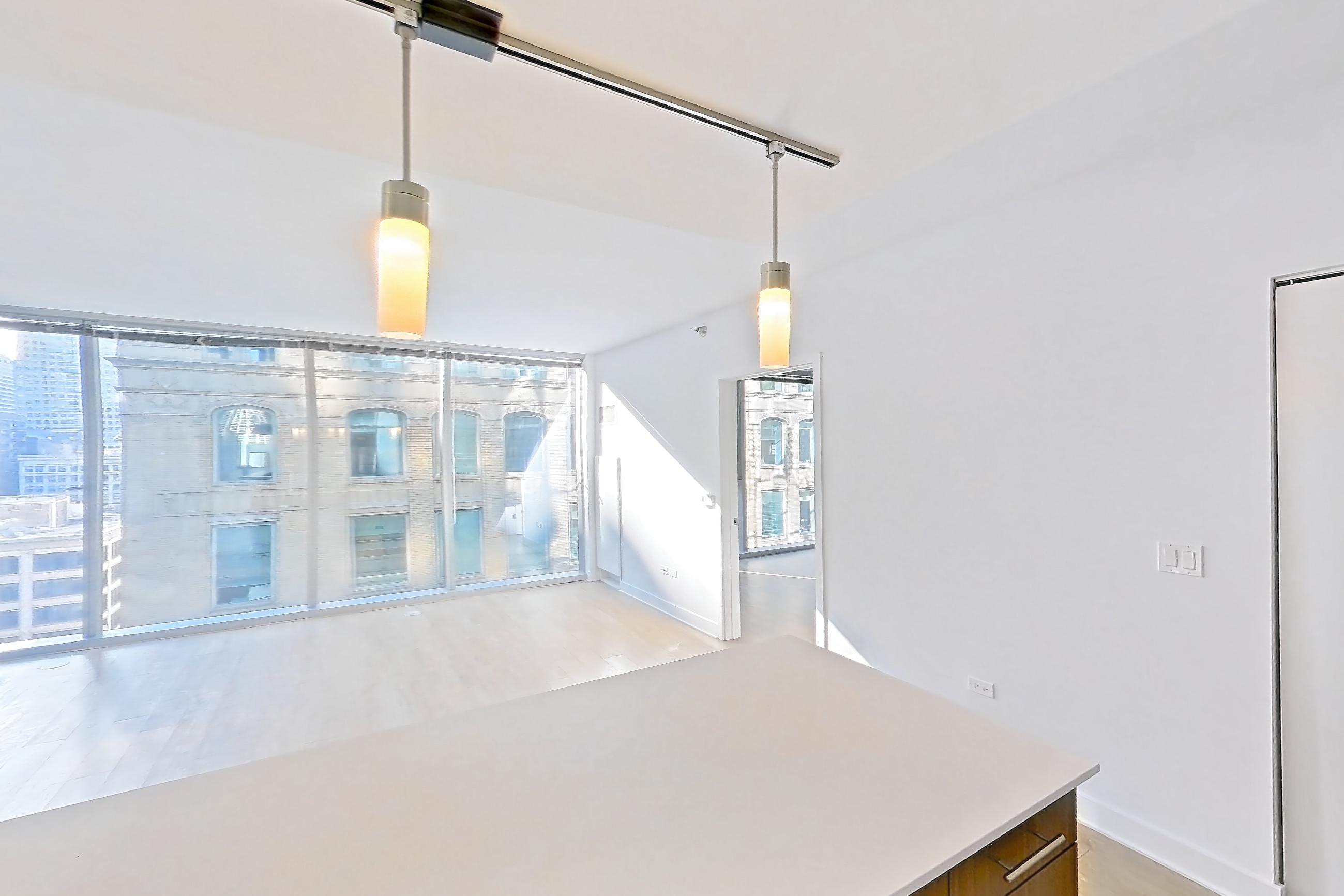 Kitchen in a 2A floor plan apartment, representative of Apartment 3307 at Mila