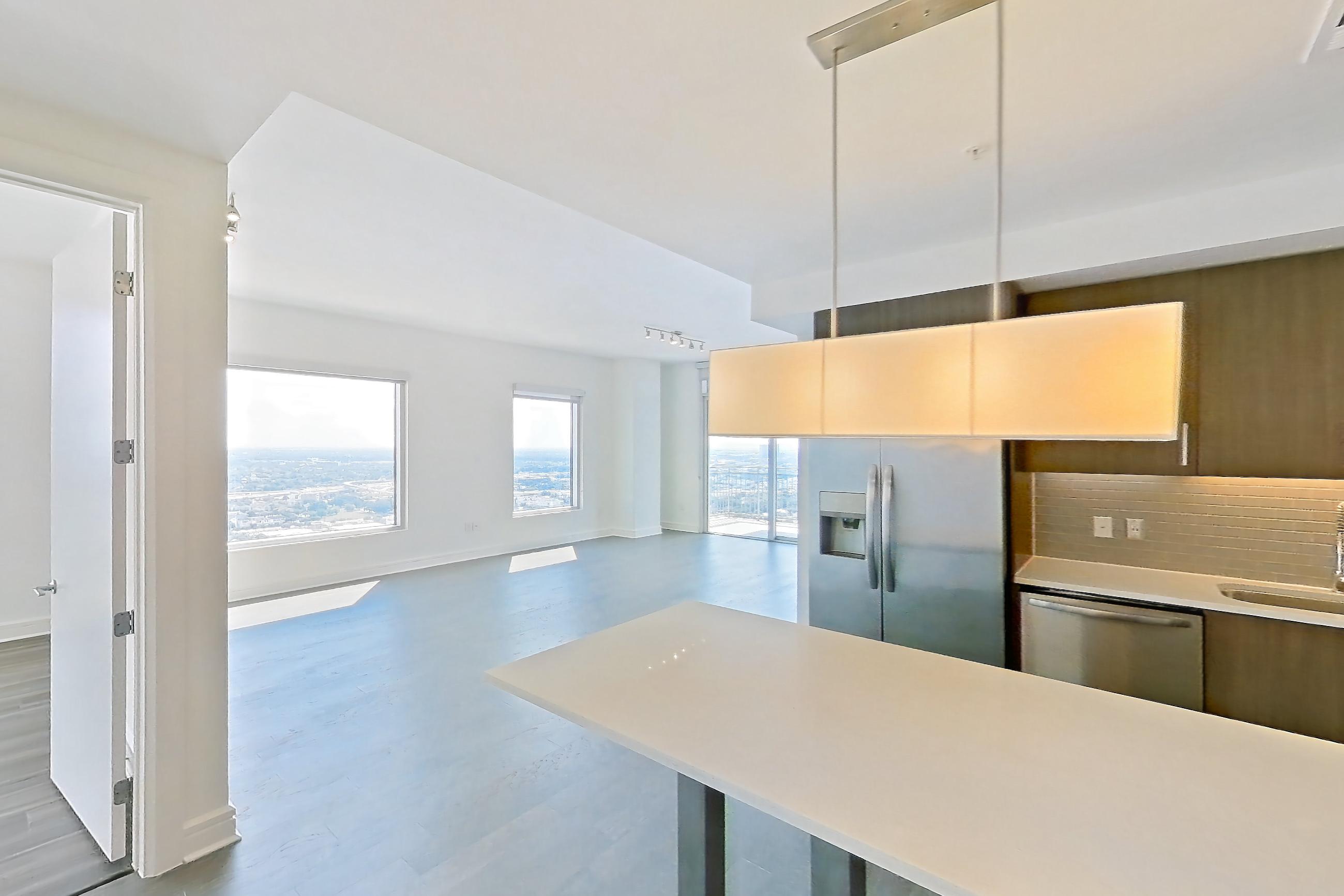Kitchen space in a B4 floor plan apartment, representative of Apartment 2511 at Luminary Residences