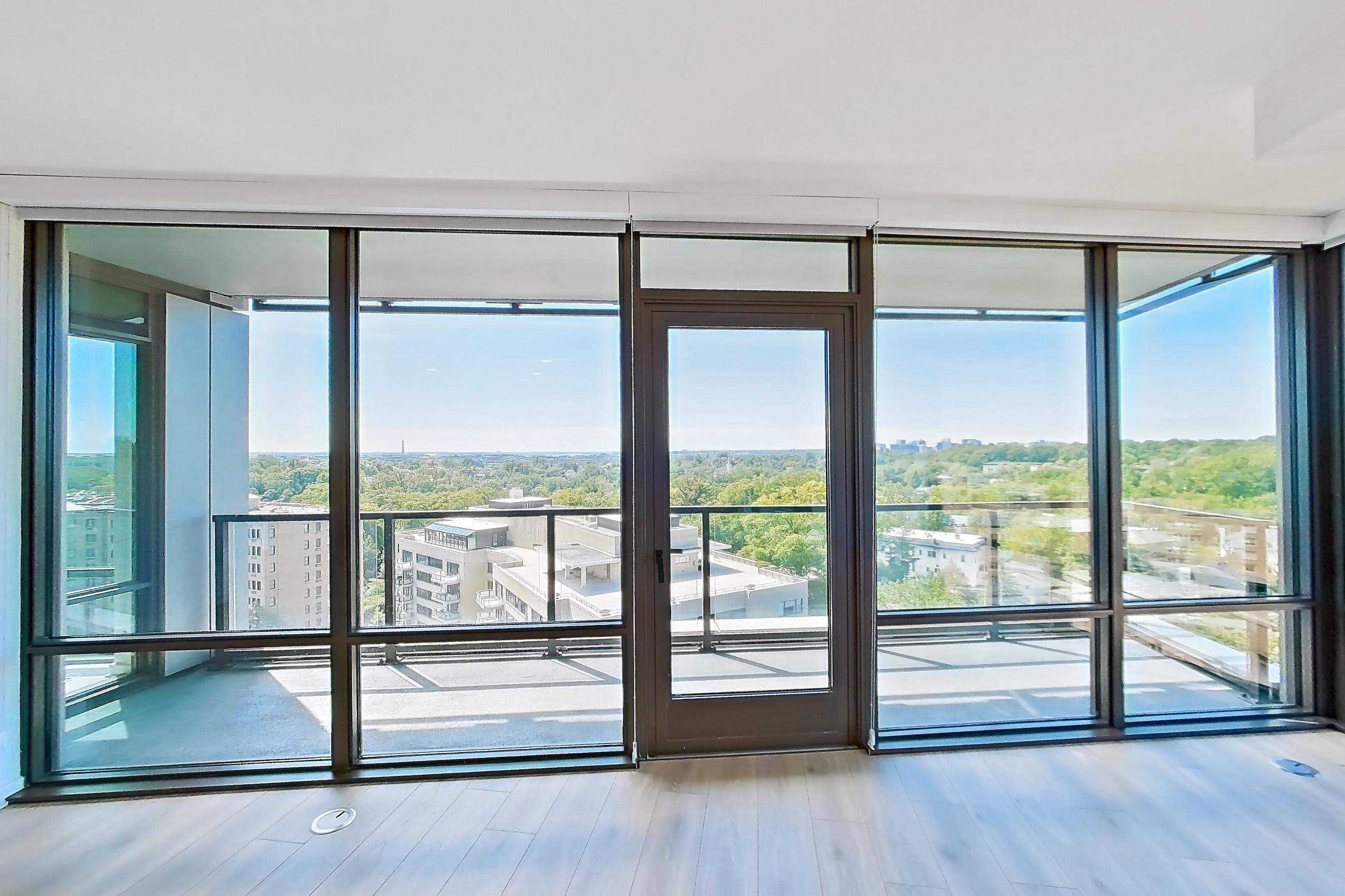 Living room with light wood-finish flooring, Apartment 1508 at Zephyr
