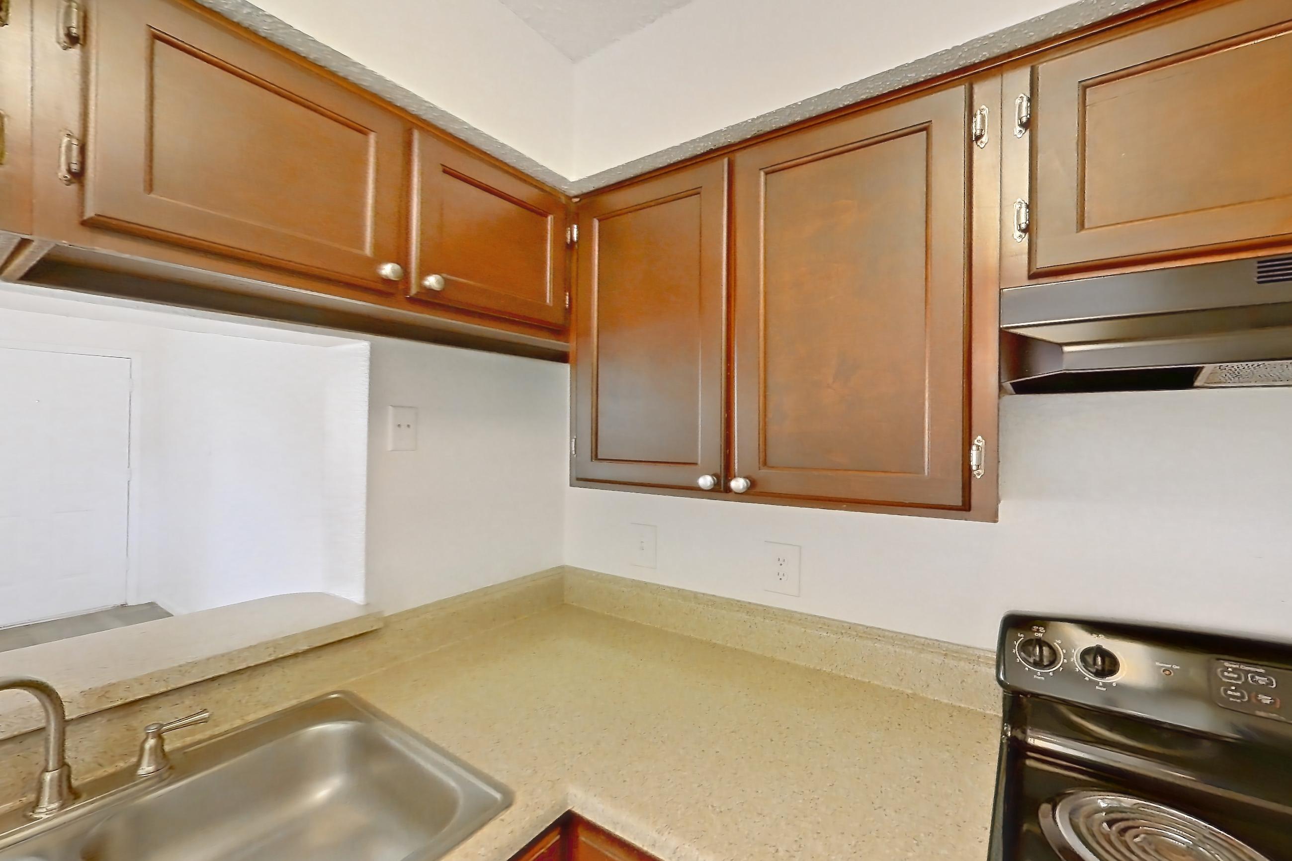 Kitchen in a 1A floor plan apartment, representative of Apartment 20-0418 at Brookwood Club