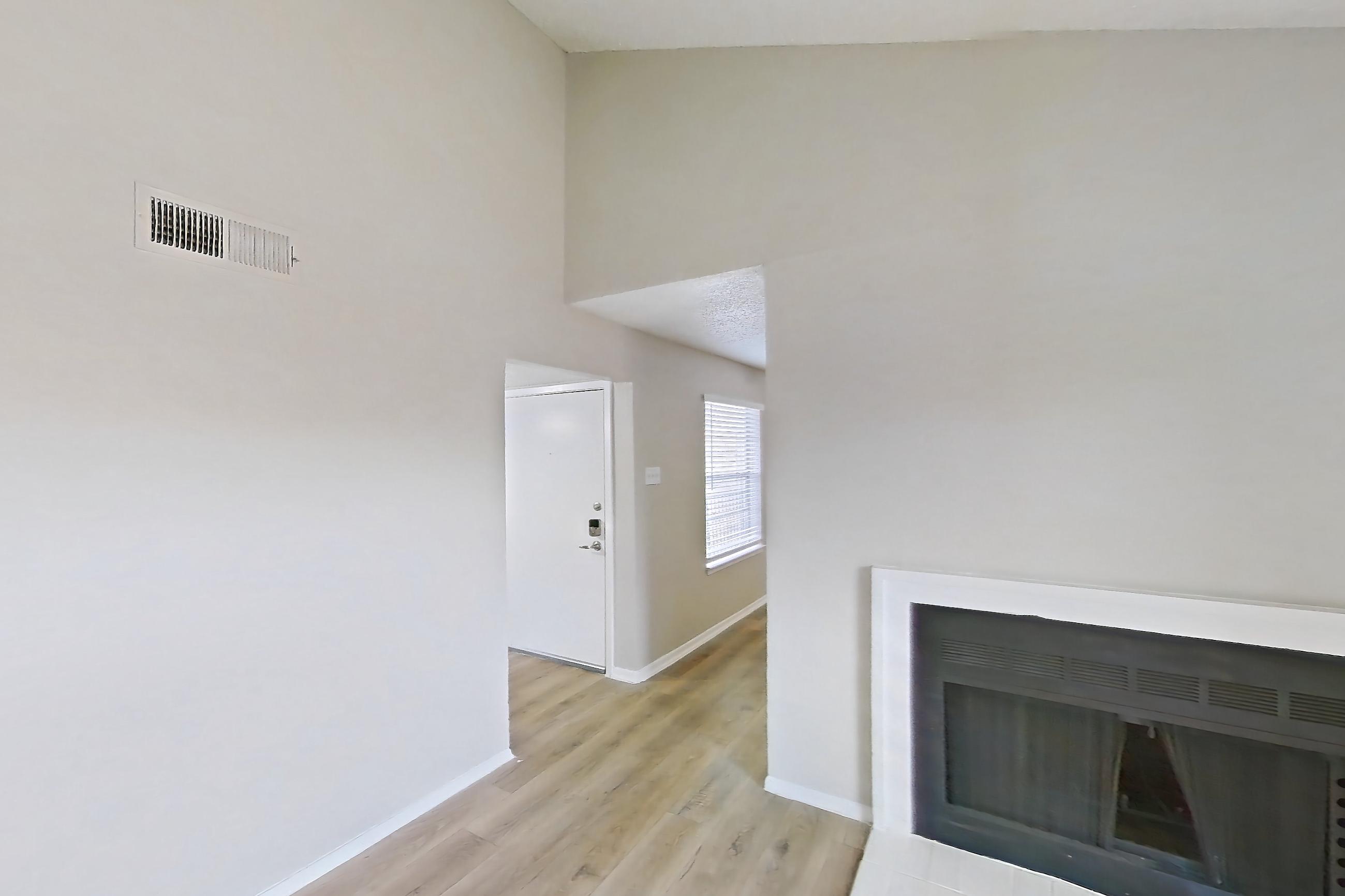 Living room with fireplace, Apartment 1104 at Bella Vista