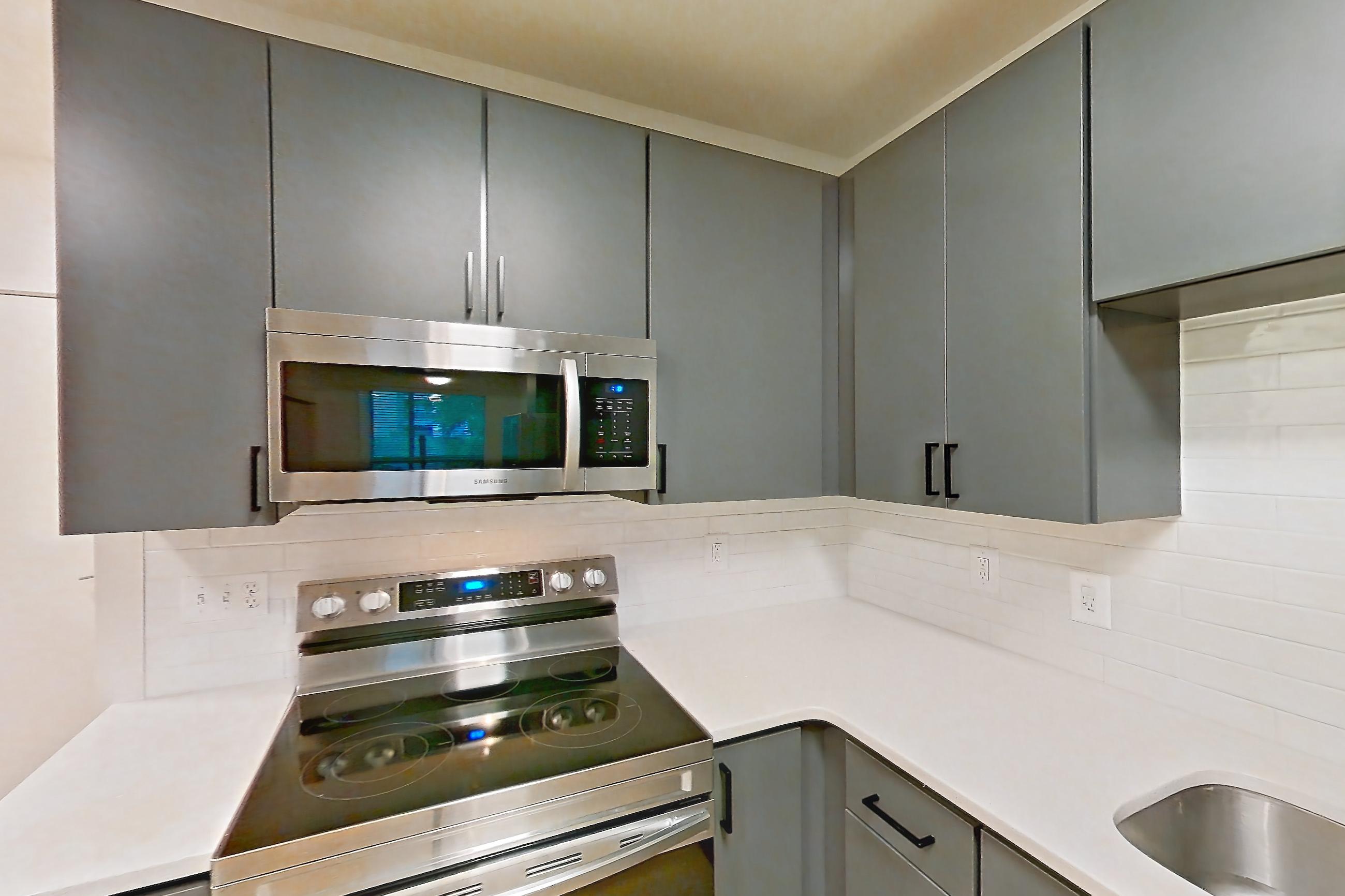 Kitchen in a S6R floor plan apartment, representative of Apartment 608 at Cortland Ballston