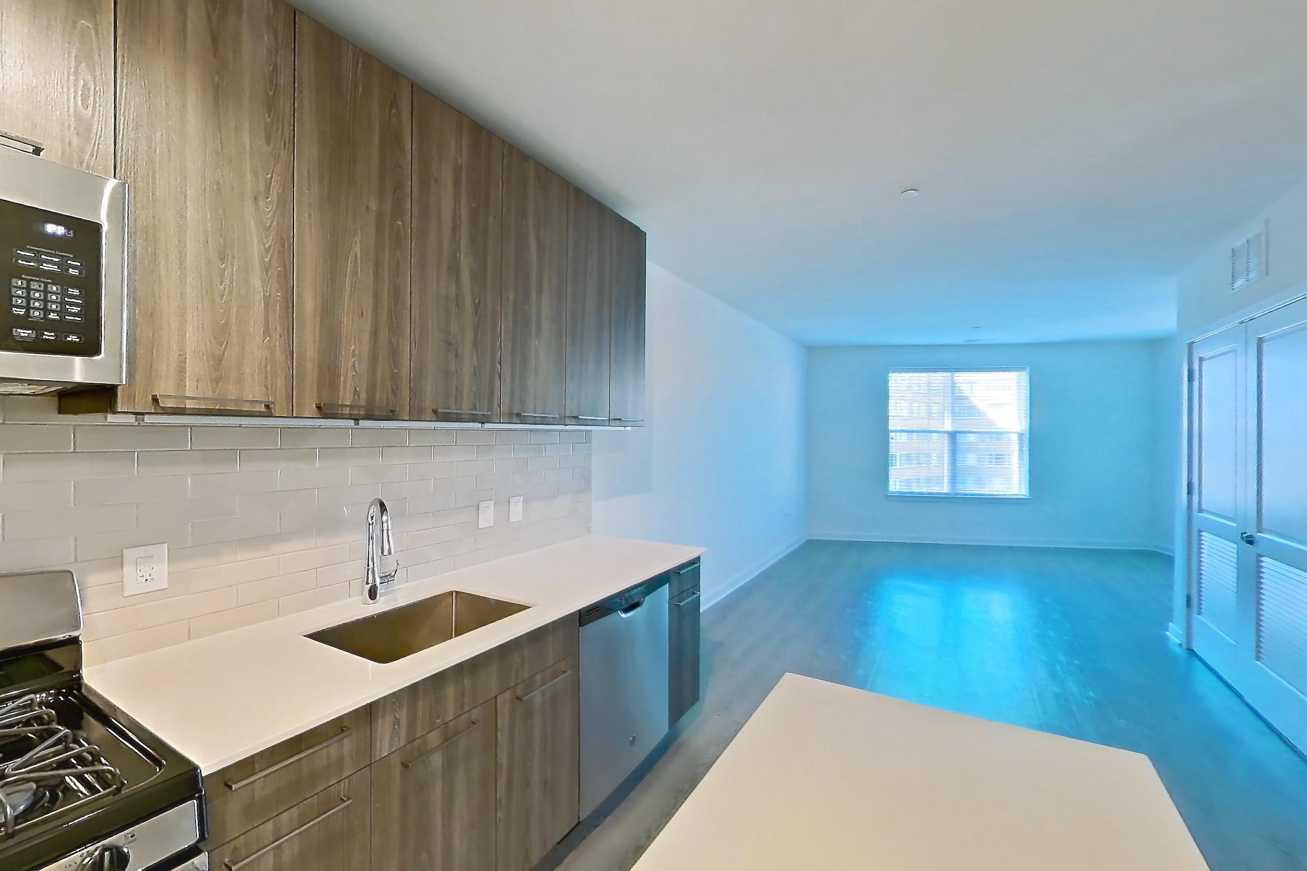 Kitchen in a A29 floor plan apartment, representative of Apartment 503S at Cortland Columbia Pike