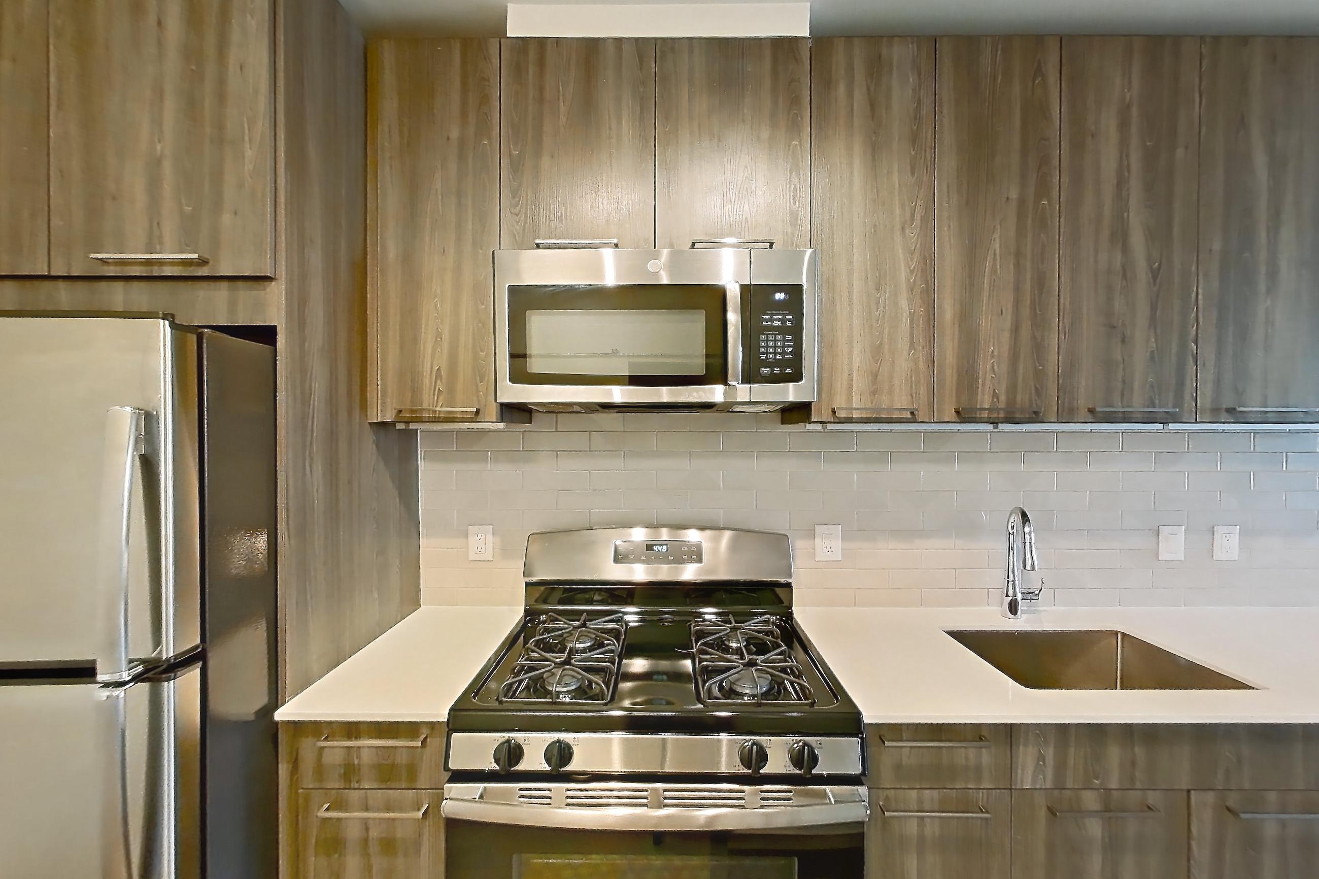 Kitchen in a A29 floor plan apartment, representative of Apartment 503S at Cortland Columbia Pike