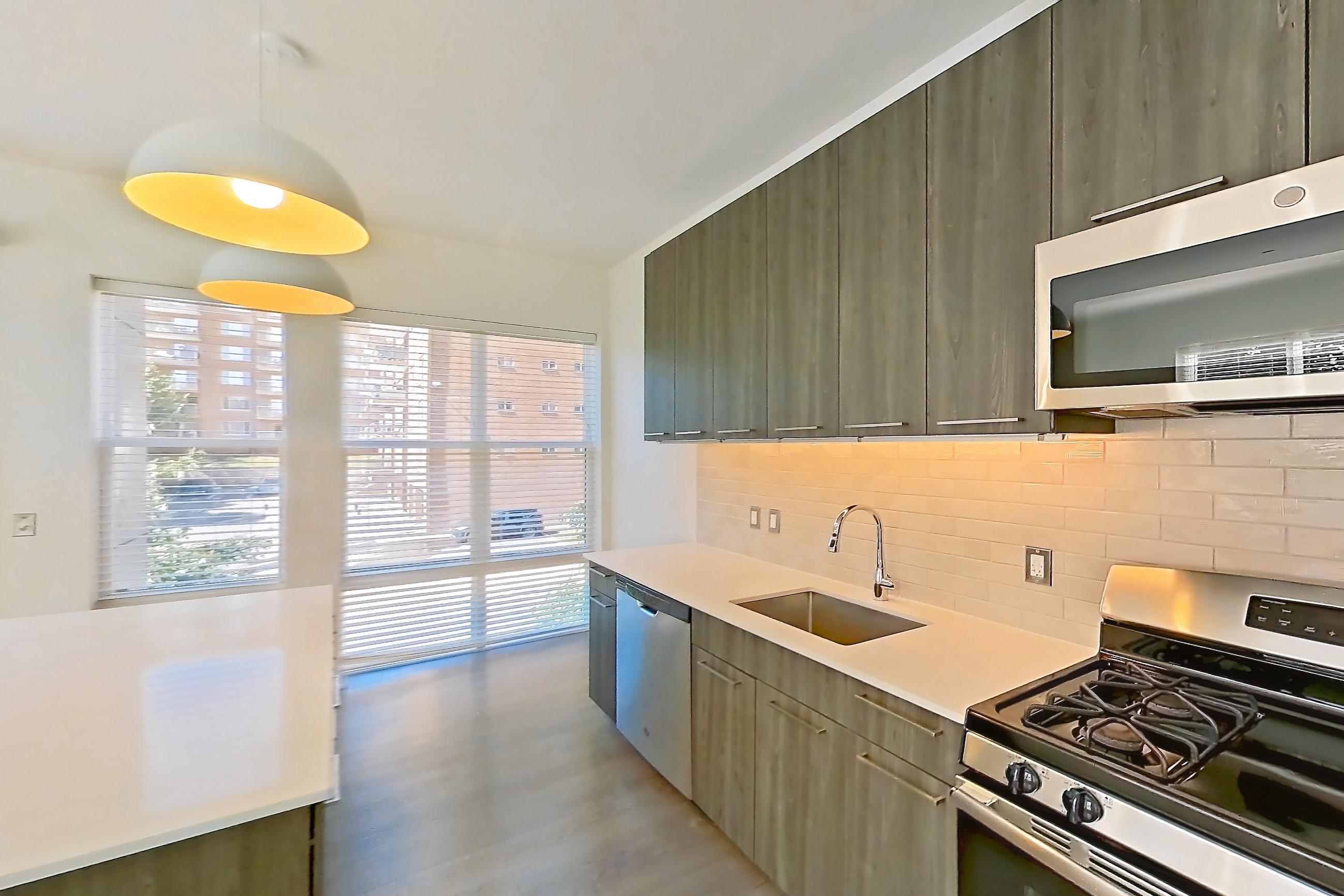 Kitchen in a B12 floor plan apartment, representative of Apartment 317S at Cortland Columbia Pike