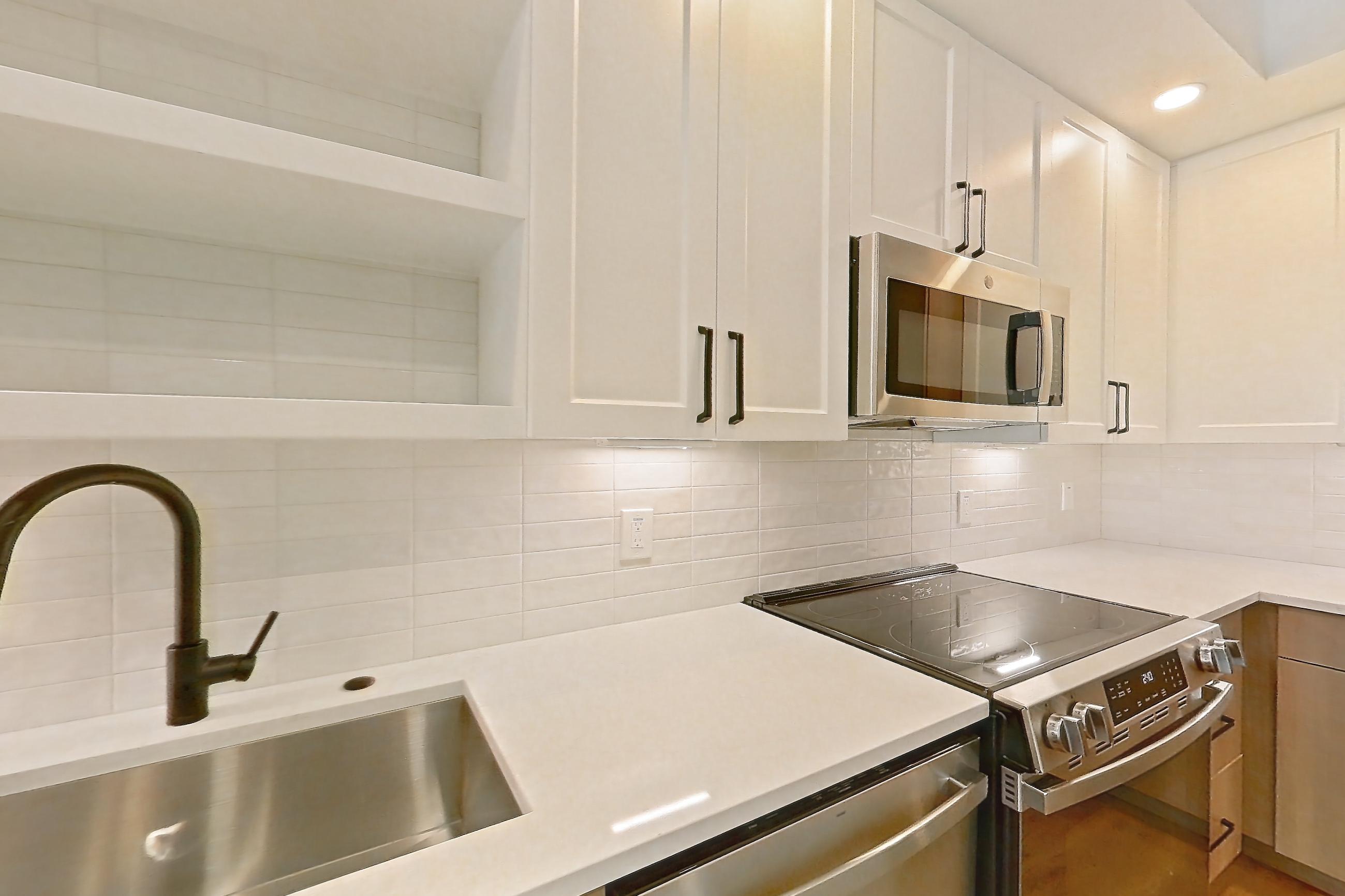 Kitchen in a A4.1 floor plan apartment, representative of Apartment 356 at The Watson