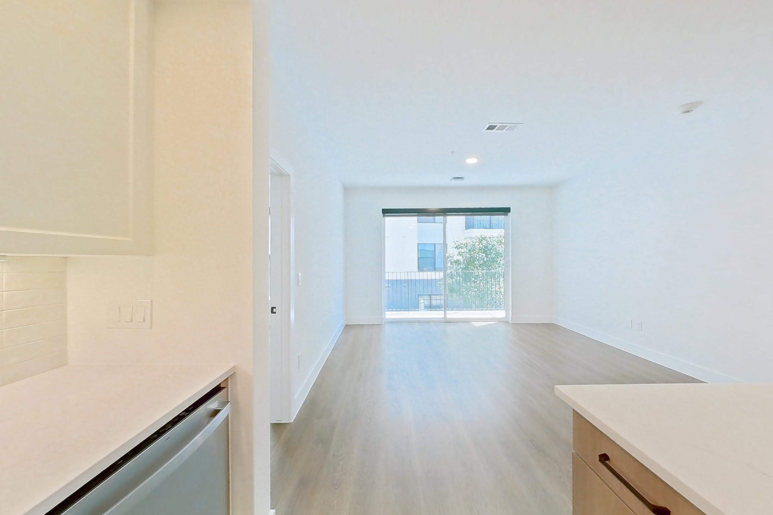 Kitchen in a B4.1 floor plan apartment, representative of Apartment 760 at The Watson