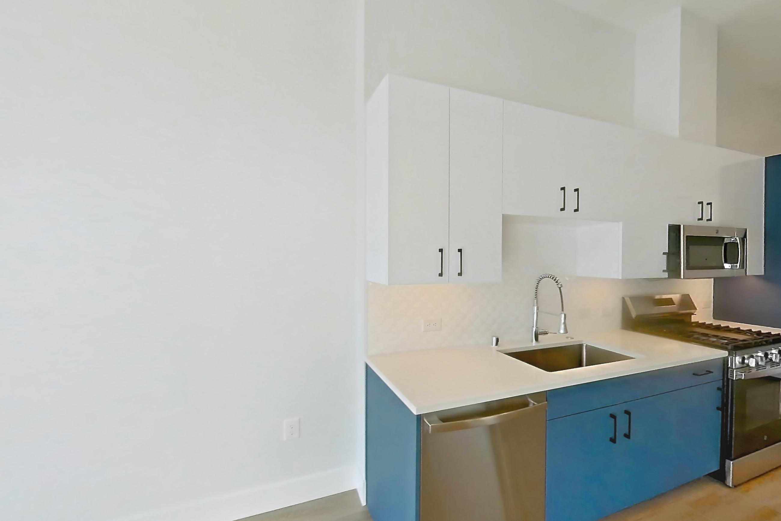 Living room with dishwasher, light wood-finish flooring, and stainless steel appliances, Apartment 569 at Bria