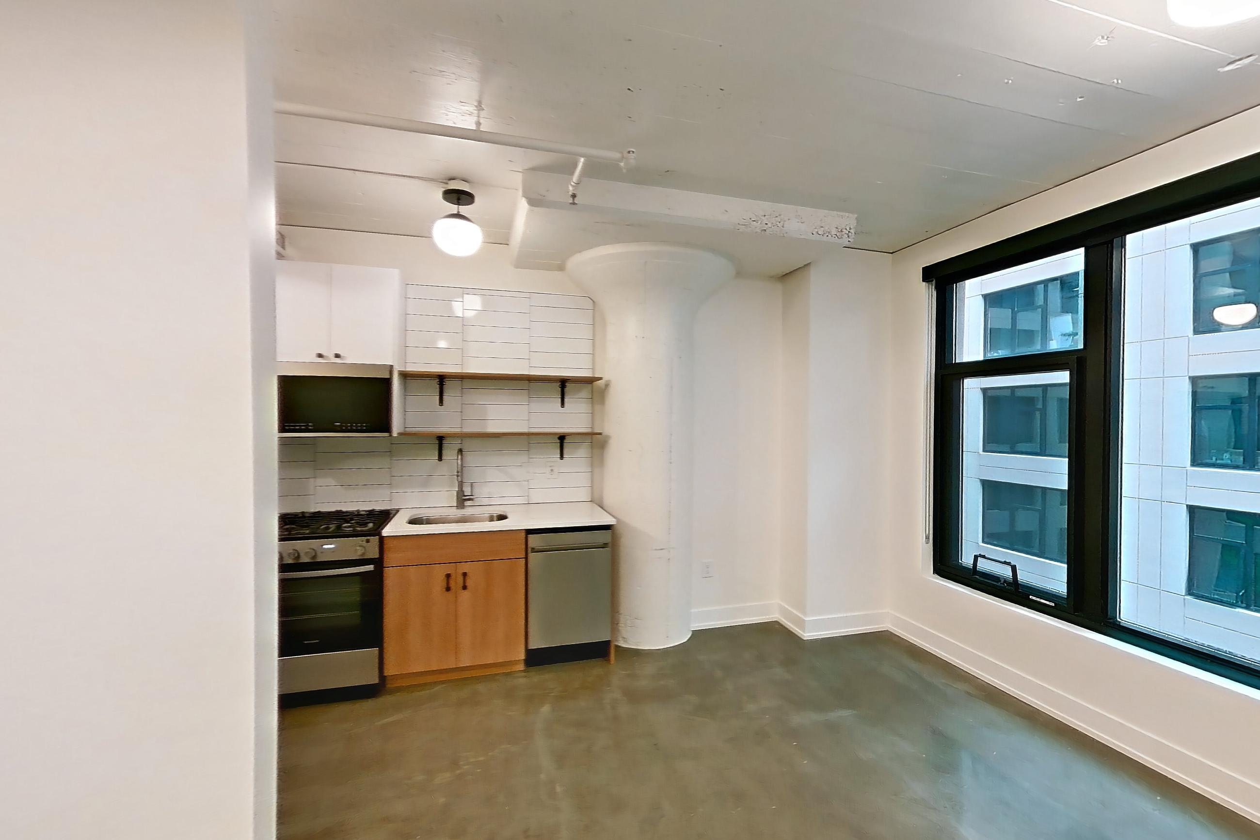Living space, Apartment 432 at The Hall Lofts