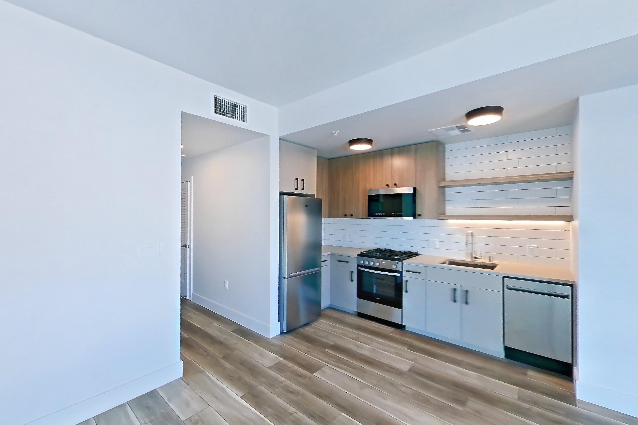 Living space, Apartment 418 at The Myles