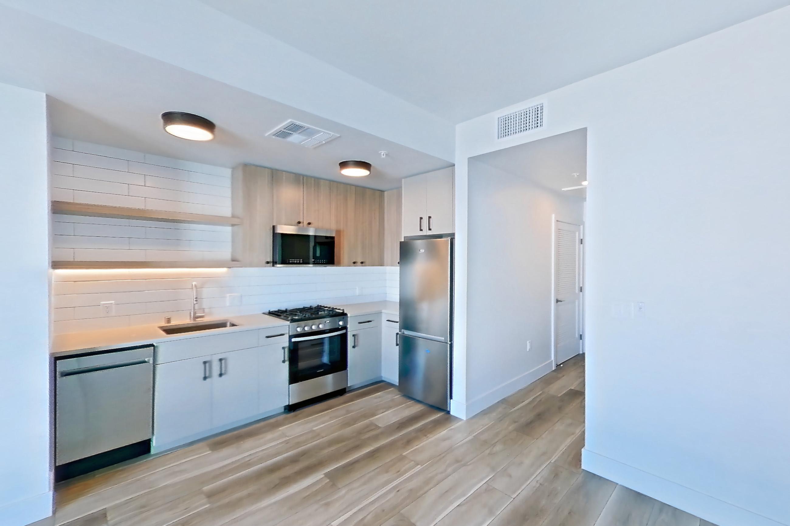 Living space, Apartment 420 at The Myles