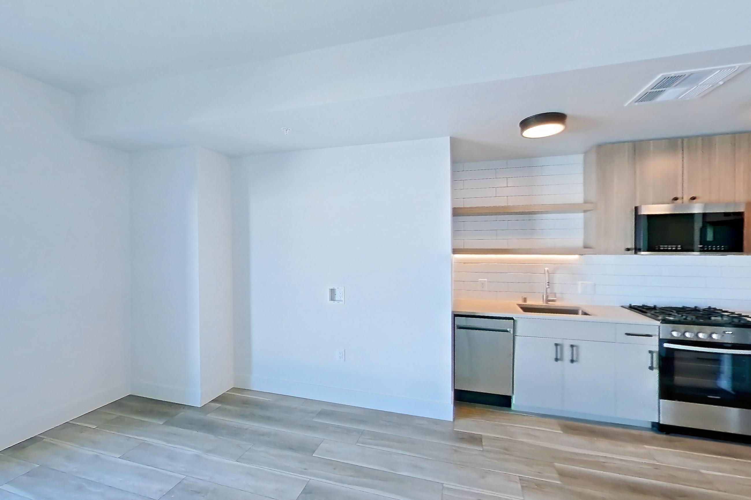 Living space, Apartment 420 at The Myles