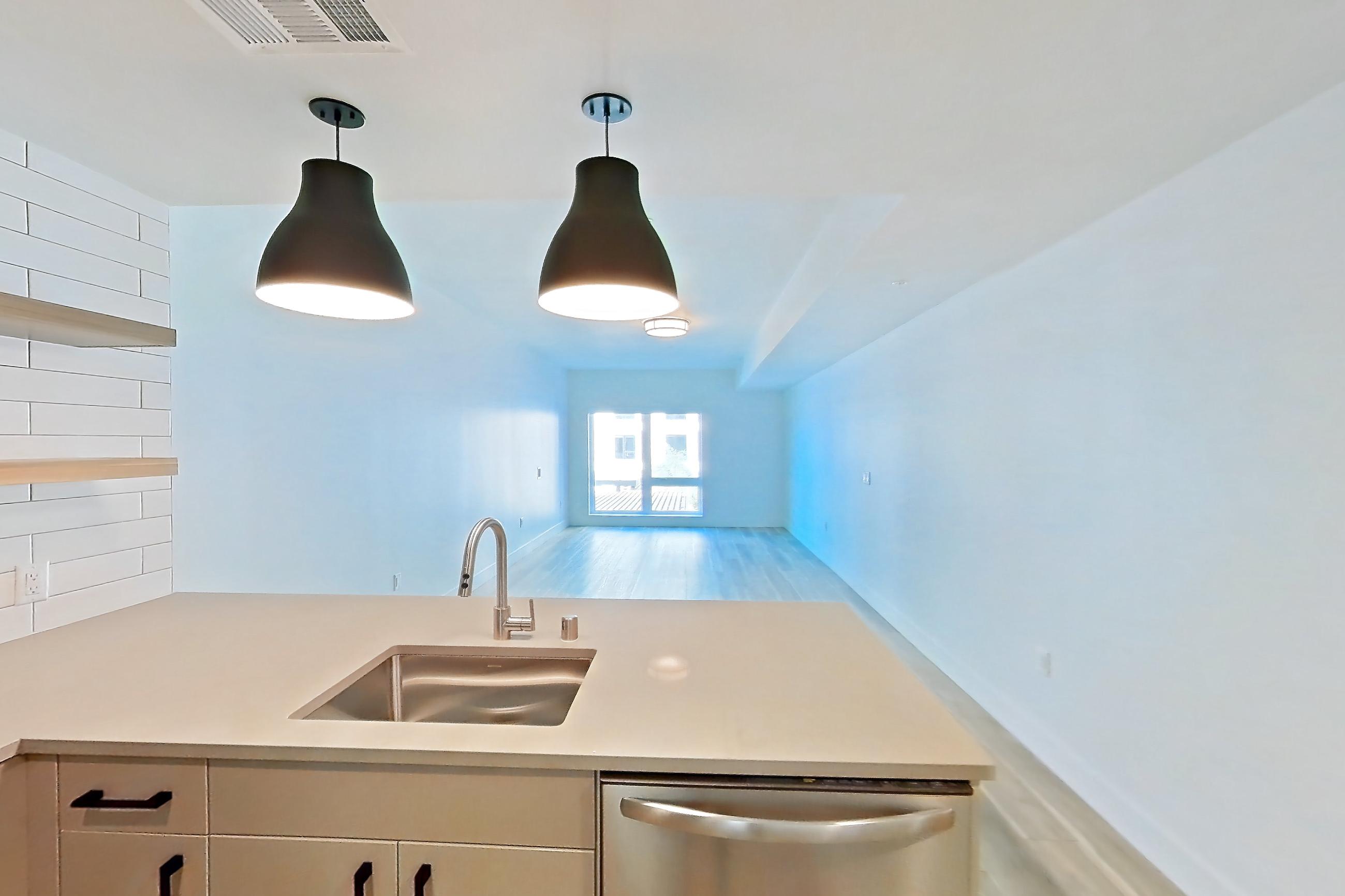 Kitchen, Apartment 427 at The Myles