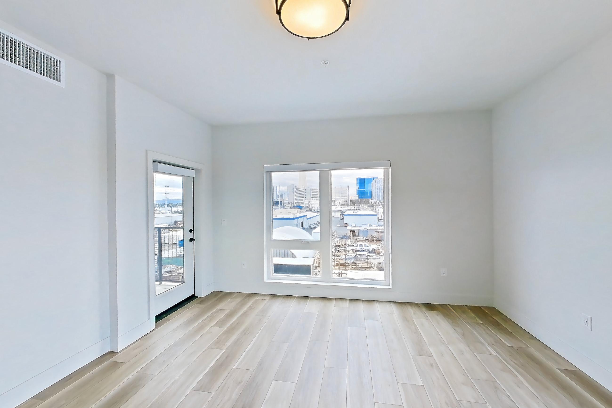 Living room, Apartment 458 at The Myles
