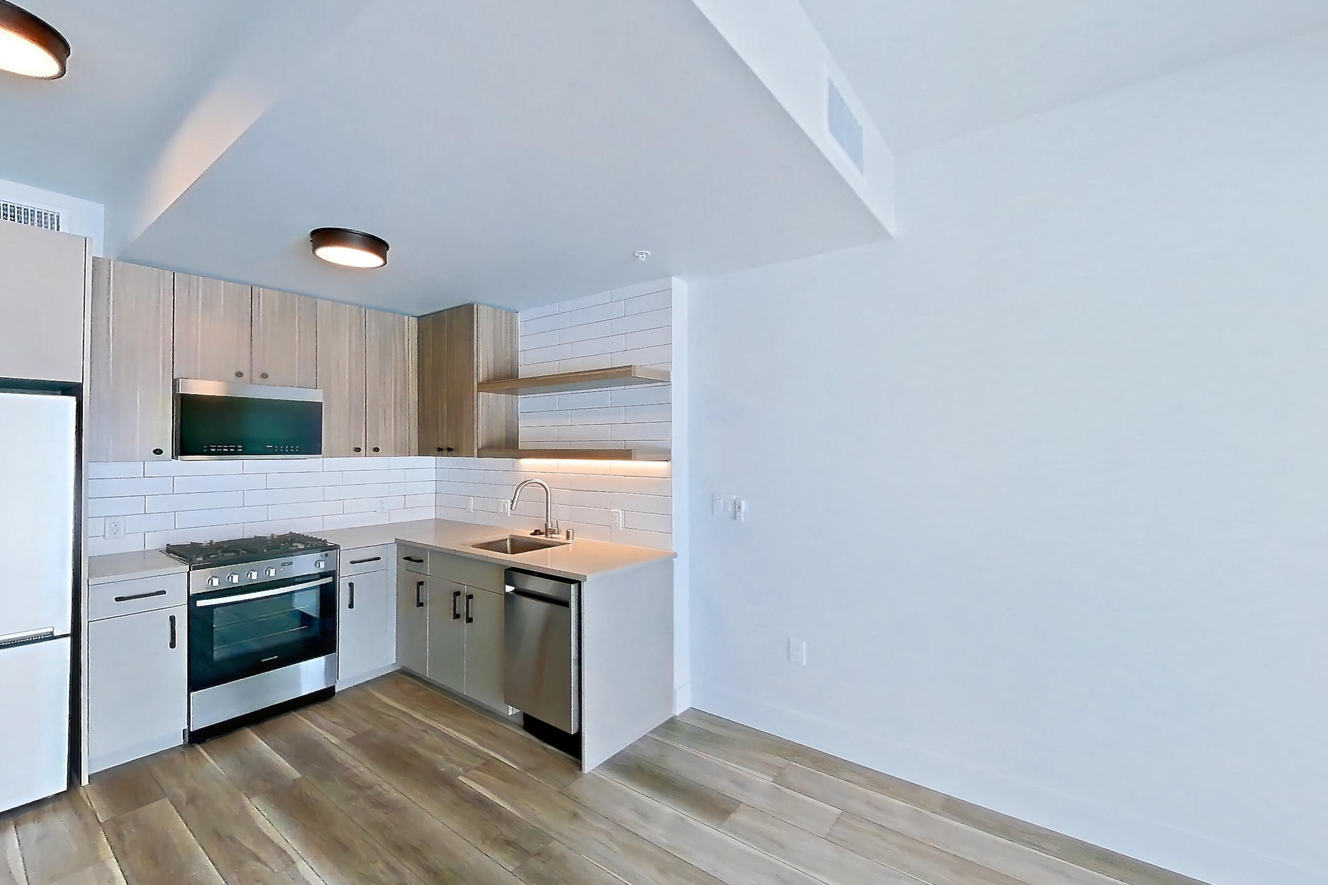 Living space, Apartment 508 at The Myles