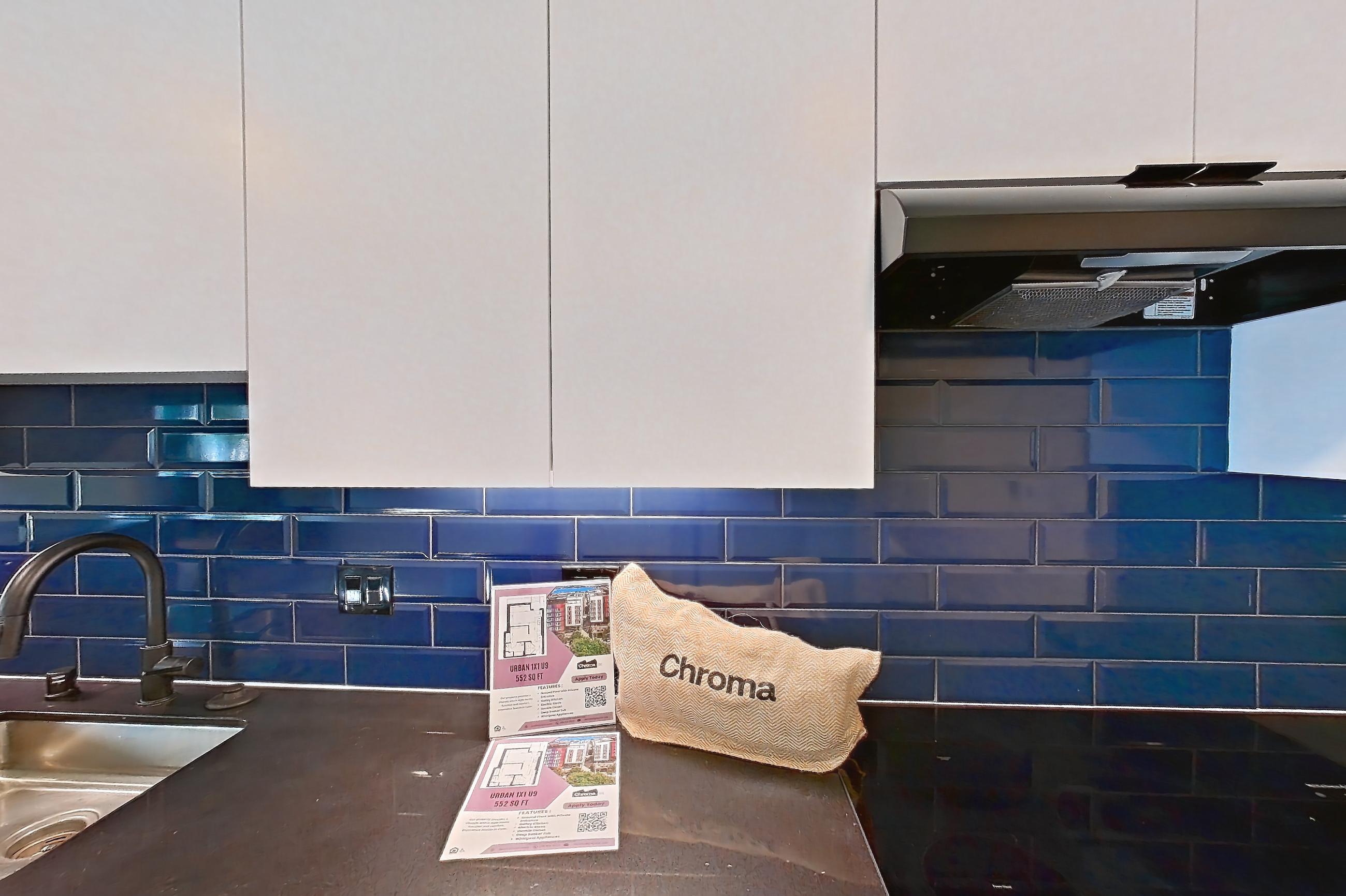Kitchen in a U9 floor plan unit, representative of Unit 511 at Chroma